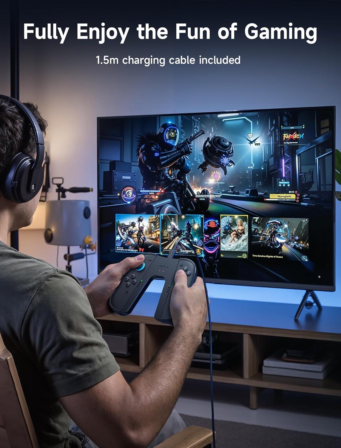 imageJSAUX Switch 2 Charging Grip for Nintendo Switch 2 Magnetic Grip Controller Compatible with Switch 2 Joycons Play While Charging with LED Indicatorampamp 15m49ft Charger CableBlackGrip with Case