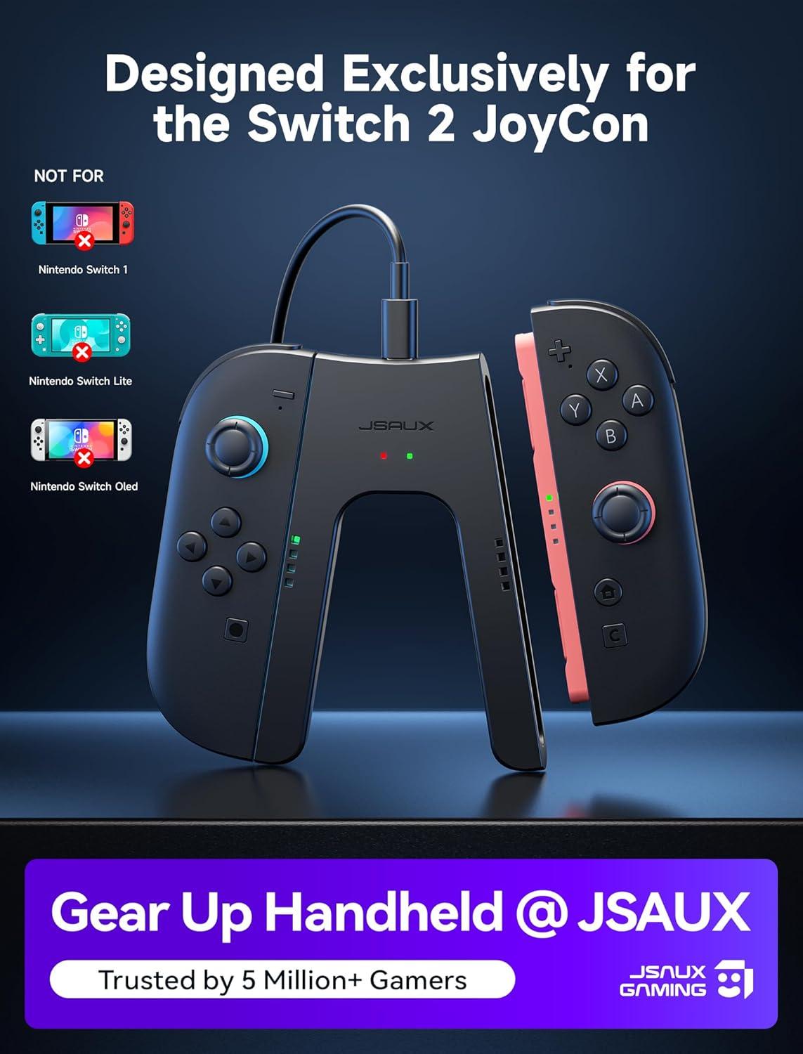 imageJSAUX Switch 2 Charging Grip for Nintendo Switch 2 Magnetic Grip Controller Compatible with Switch 2 Joycons Play While Charging with LED Indicatorampamp 15m49ft Charger CableBlackGrip