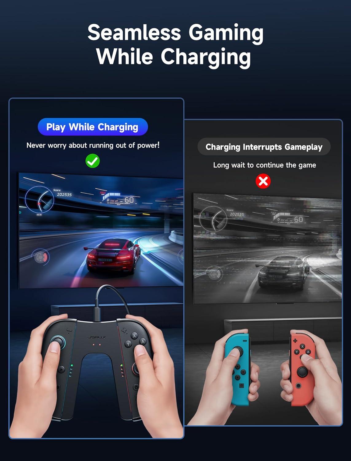 imageJSAUX Switch 2 Charging Grip for Nintendo Switch 2 Magnetic Grip Controller Compatible with Switch 2 Joycons Play While Charging with LED Indicatorampamp 15m49ft Charger CableBlackGrip with Case Pro