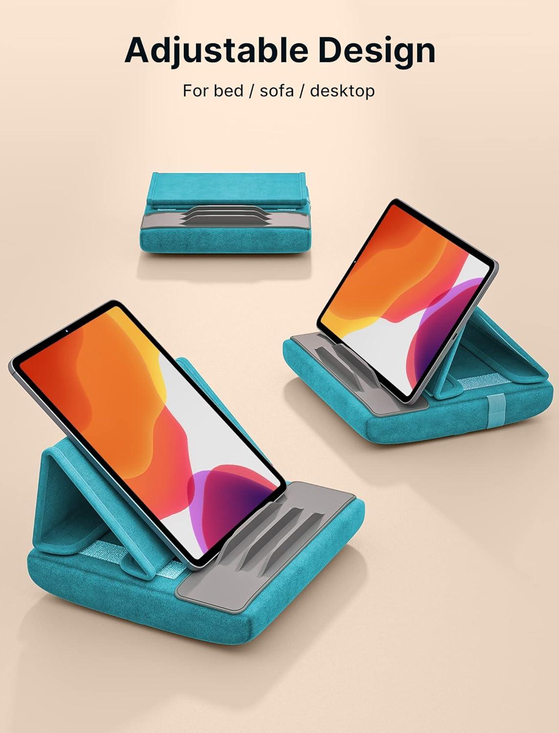imageJSAUX Tablet Pillow Stand Tablet Stand Holder Dock for Lap Bed and Desk Compatible with iPad Pro 11 105 97 102 Air Mini Kindle Tablets Phones EReader Books and More 411 devices Navy BlueGreen