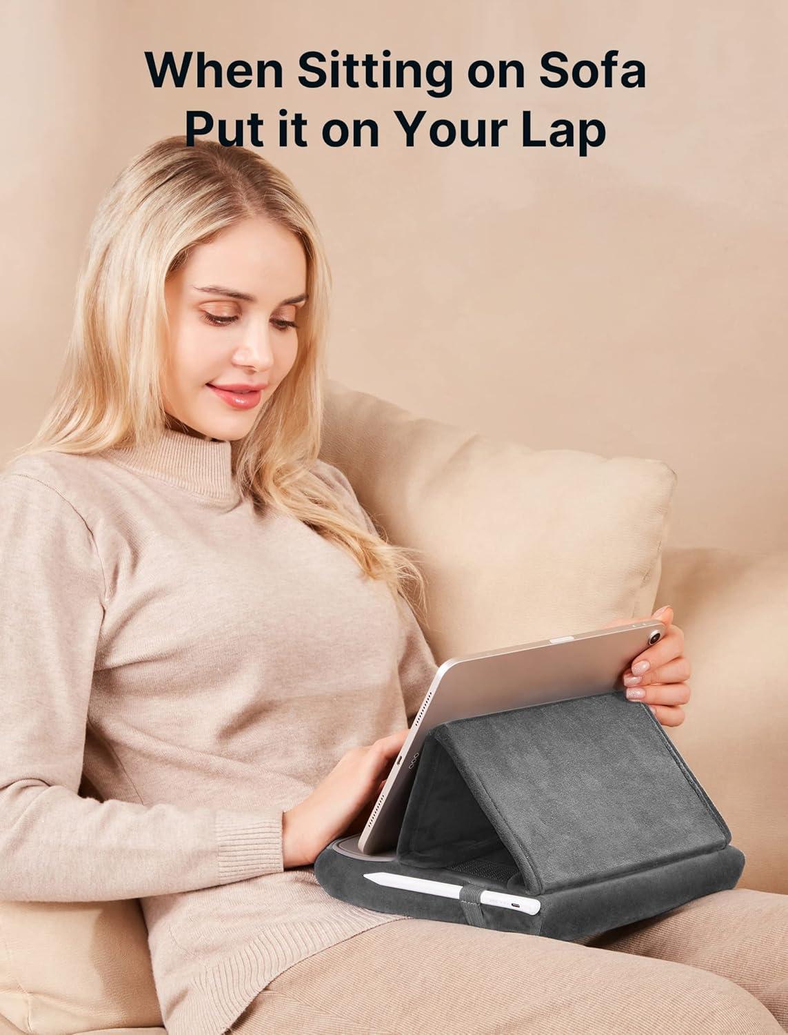 imageJSAUX Tablet Pillow Stand Tablet Stand Holder Dock for Lap Bed and Desk Compatible with iPad Pro 11 105 97 102 Air Mini Kindle Tablets Phones EReader Books and More 411 devices Navy BlueGrey