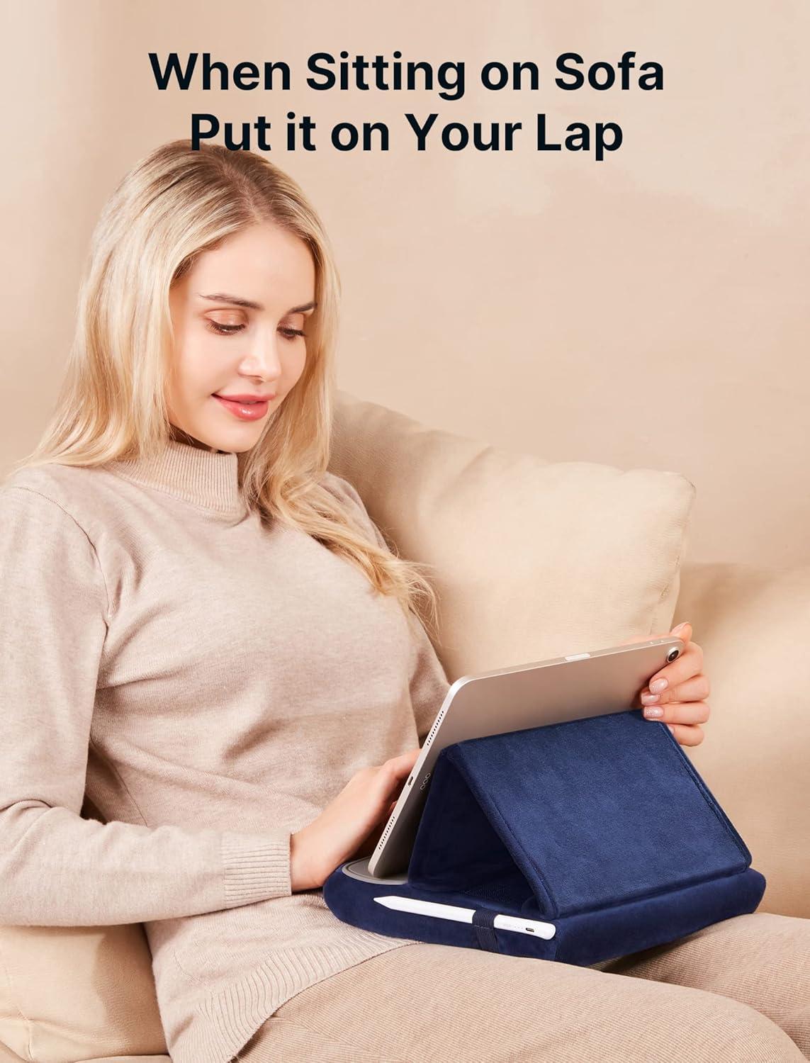 imageJSAUX Tablet Pillow Stand Tablet Stand Holder Dock for Lap Bed and Desk Compatible with iPad Pro 11 105 97 102 Air Mini Kindle Tablets Phones EReader Books and More 411 devices Navy BlueNavy Blue