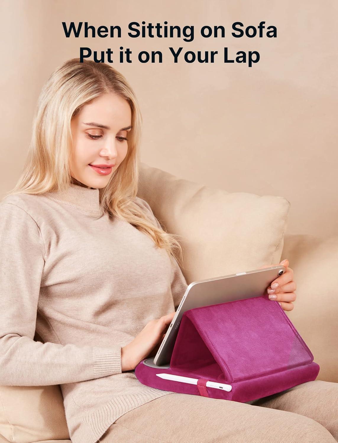 imageJSAUX Tablet Pillow Stand Tablet Stand Holder Dock for Lap Bed and Desk Compatible with iPad Pro 11 105 97 102 Air Mini Kindle Tablets Phones EReader Books and More 411 devices Navy BluePurplish Red