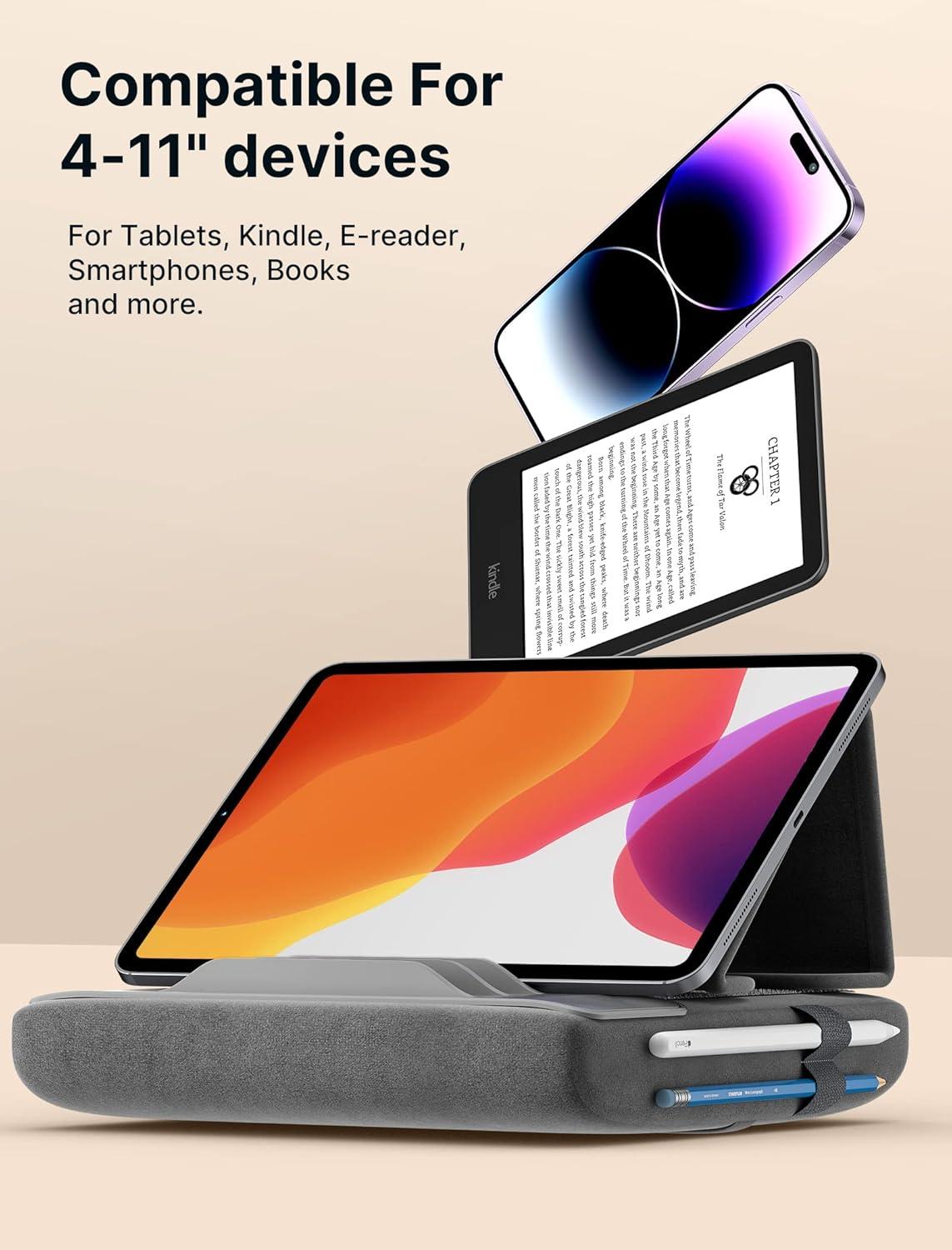 imageJSAUX Tablet Pillow Stand Tablet Stand Holder Dock for Lap Bed and Desk Compatible with iPad Pro 11 105 97 102 Air Mini Kindle Tablets Phones EReader Books and More 411 devices Navy BlueGrey