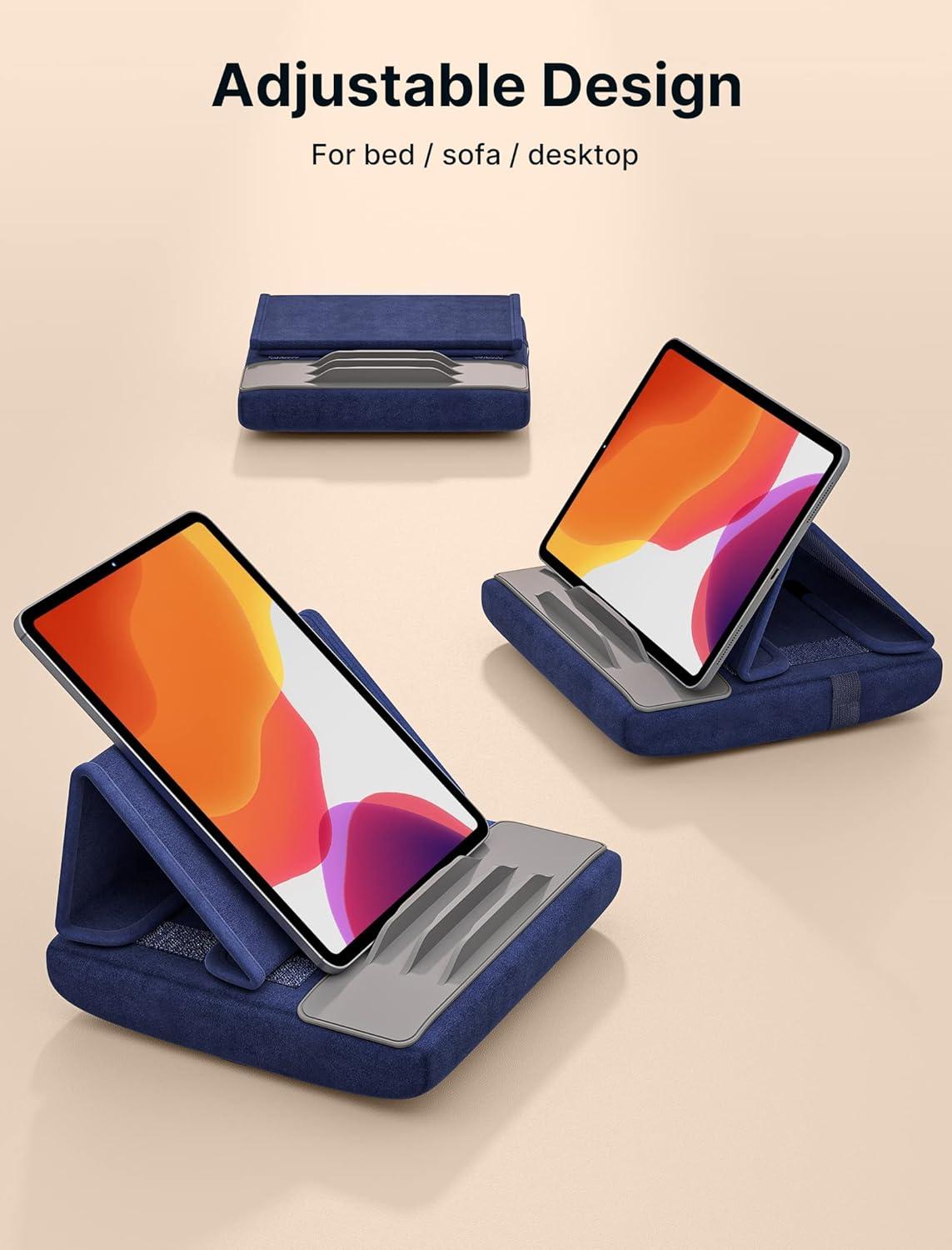 imageJSAUX Tablet Pillow Stand Tablet Stand Holder Dock for Lap Bed and Desk Compatible with iPad Pro 11 105 97 102 Air Mini Kindle Tablets Phones EReader Books and More 411 devices Navy BlueNavy Blue