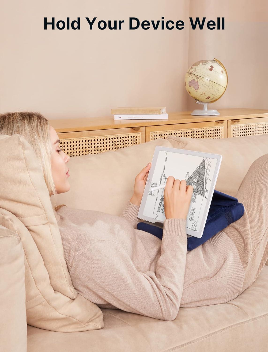 imageJSAUX Tablet Pillow Stand Tablet Stand Holder Dock for Lap Bed and Desk Compatible with iPad Pro 11 105 97 102 Air Mini Kindle Tablets Phones EReader Books and More 411 devices Navy BlueNavy Blue
