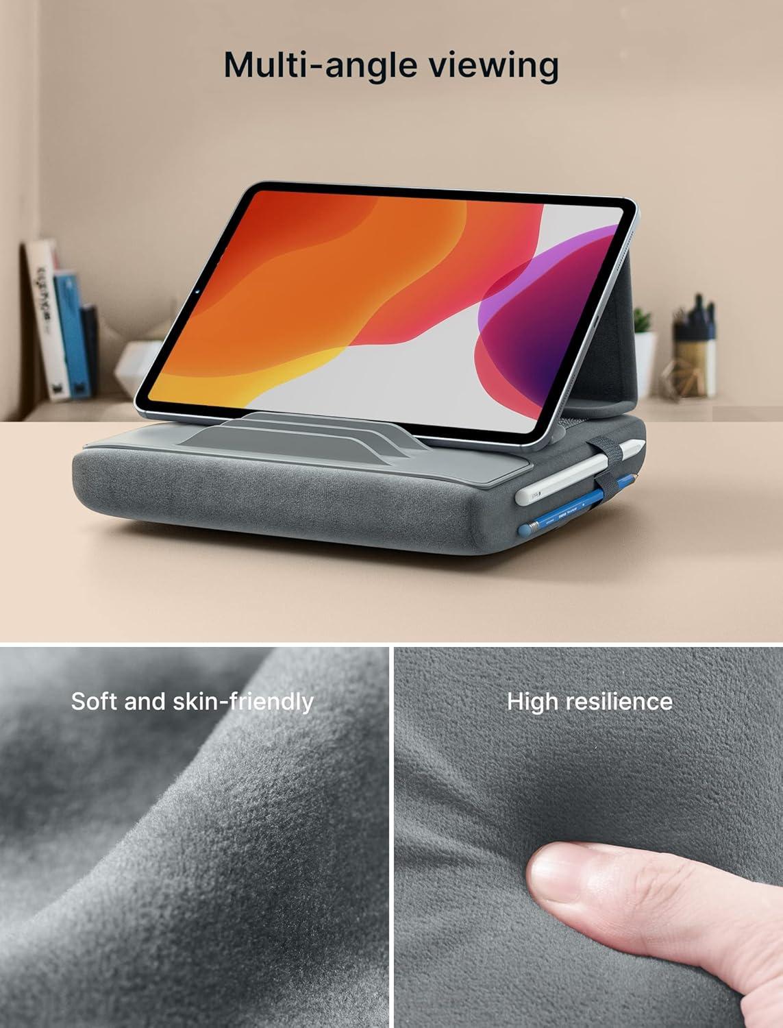 imageJSAUX Tablet Pillow Stand Tablet Stand Holder Dock for Lap Bed and Desk Compatible with iPad Pro 11 105 97 102 Air Mini Kindle Tablets Phones EReader Books and More 411 devices Navy BlueGrey