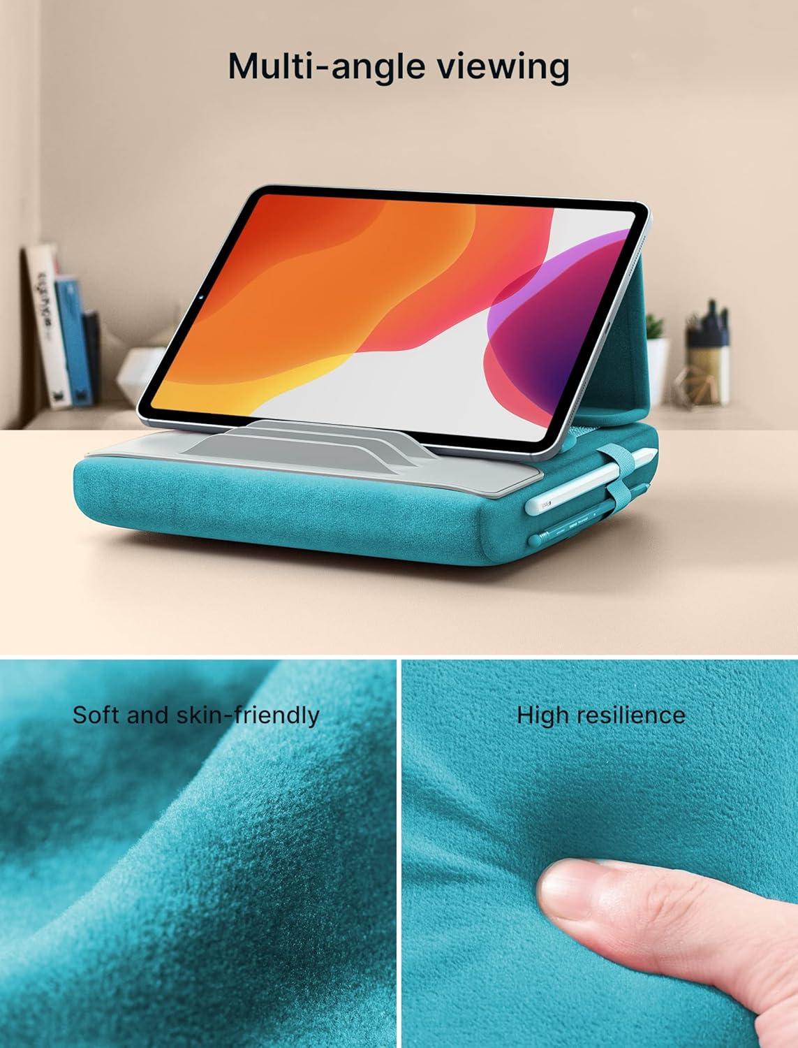 imageJSAUX Tablet Pillow Stand Tablet Stand Holder Dock for Lap Bed and Desk Compatible with iPad Pro 11 105 97 102 Air Mini Kindle Tablets Phones EReader Books and More 411 devices Navy BlueGreen