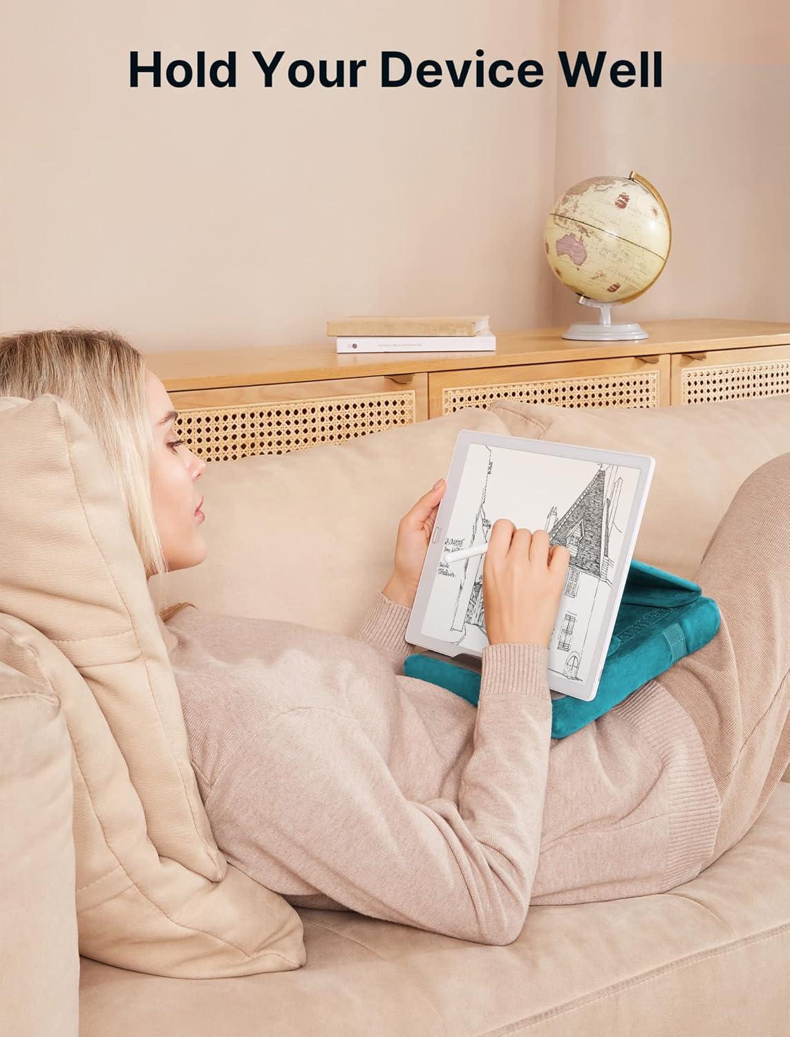 imageJSAUX Tablet Pillow Stand Tablet Stand Holder Dock for Lap Bed and Desk Compatible with iPad Pro 11 105 97 102 Air Mini Kindle Tablets Phones EReader Books and More 411 devices Navy BlueGreen