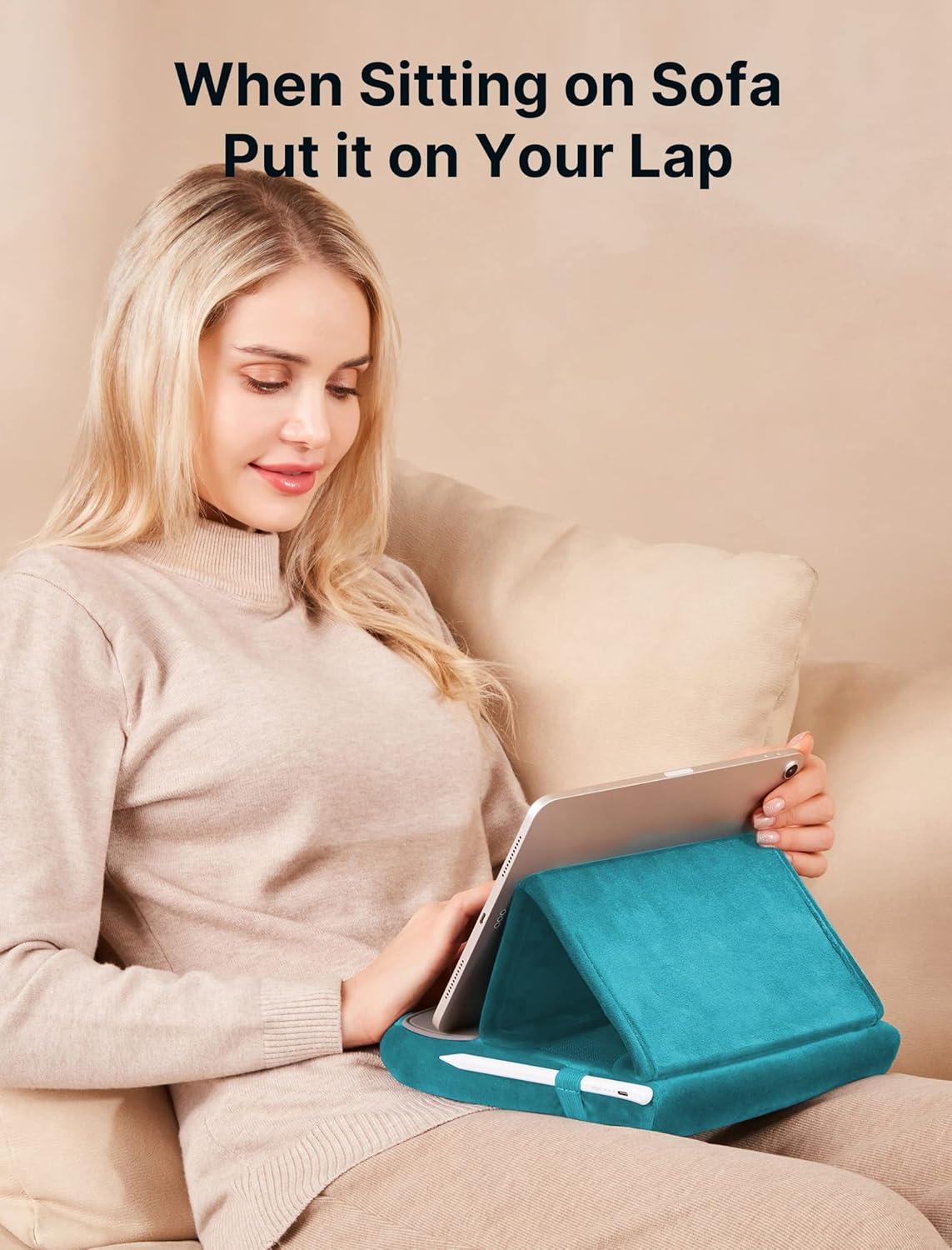 imageJSAUX Tablet Pillow Stand Tablet Stand Holder Dock for Lap Bed and Desk Compatible with iPad Pro 11 105 97 102 Air Mini Kindle Tablets Phones EReader Books and More 411 devices Navy BlueGreen