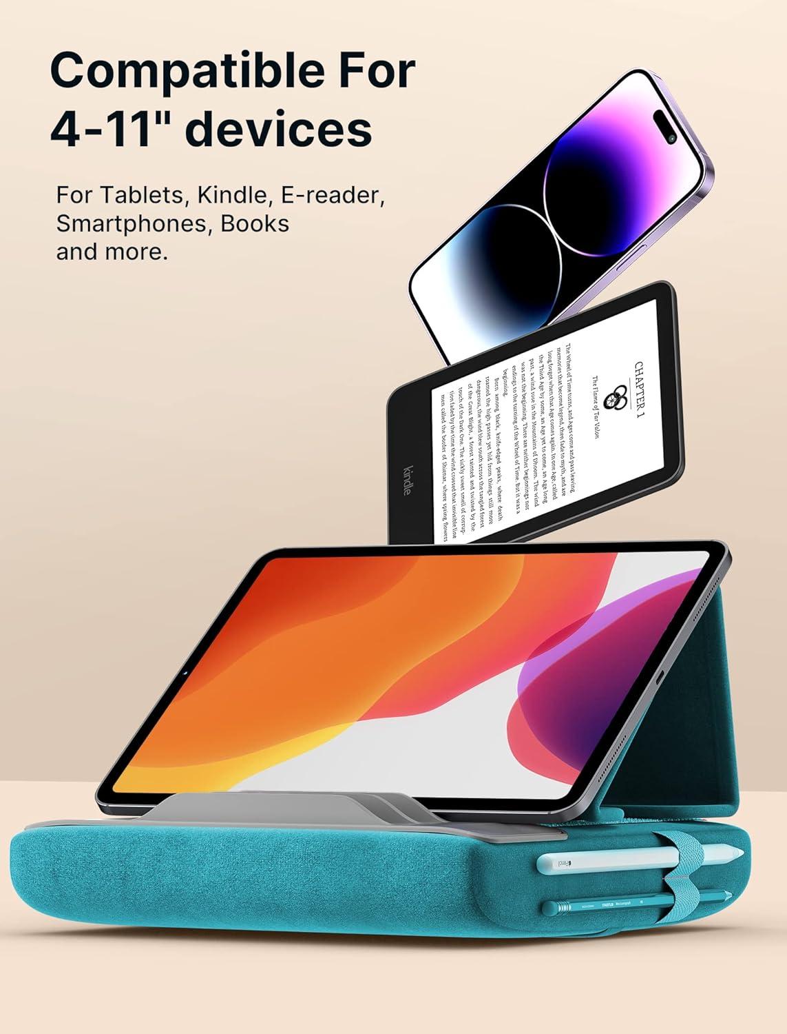 imageJSAUX Tablet Pillow Stand Tablet Stand Holder Dock for Lap Bed and Desk Compatible with iPad Pro 11 105 97 102 Air Mini Kindle Tablets Phones EReader Books and More 411 devices Navy BlueGreen