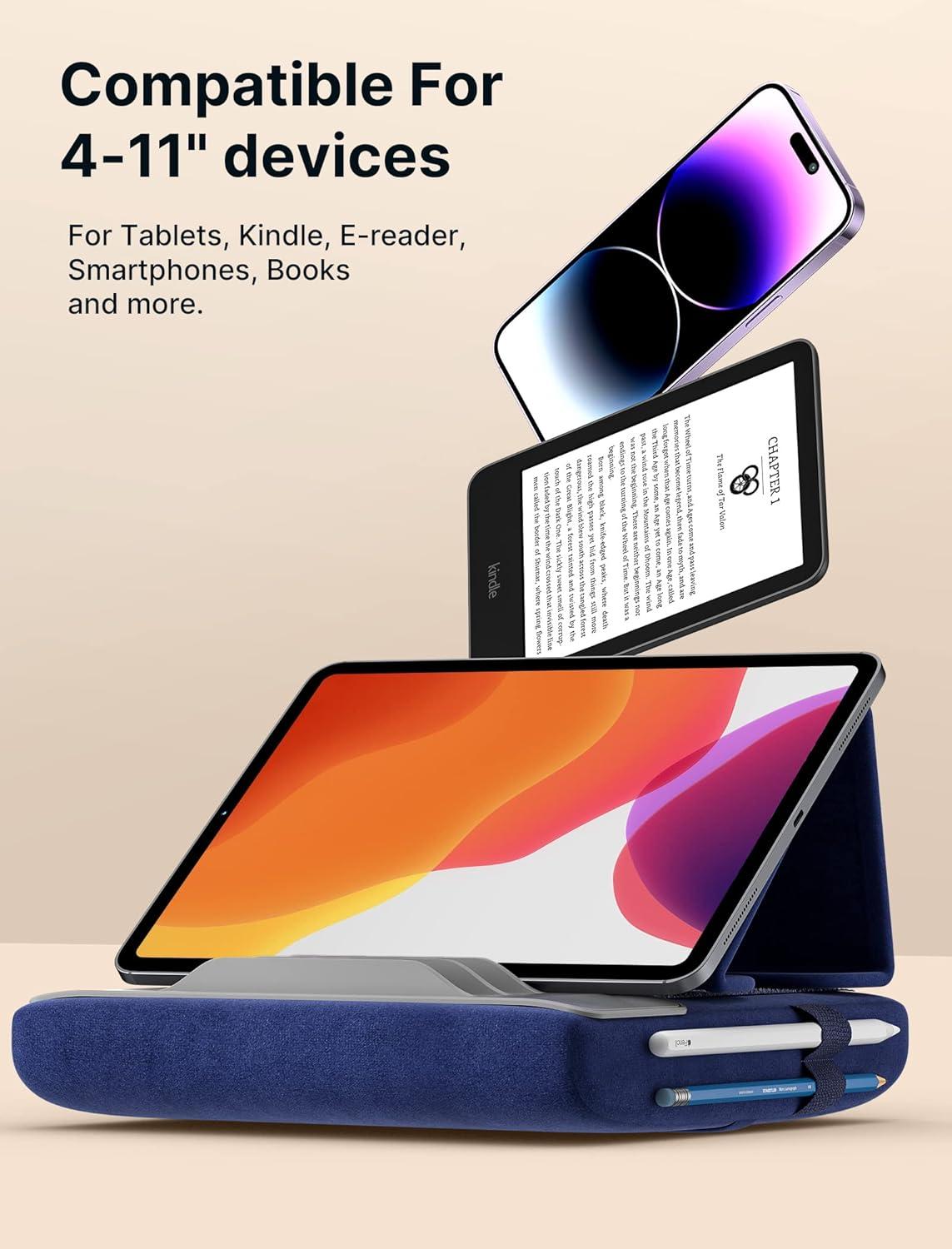 imageJSAUX Tablet Pillow Stand Tablet Stand Holder Dock for Lap Bed and Desk Compatible with iPad Pro 11 105 97 102 Air Mini Kindle Tablets Phones EReader Books and More 411 devices Navy BlueNavy Blue
