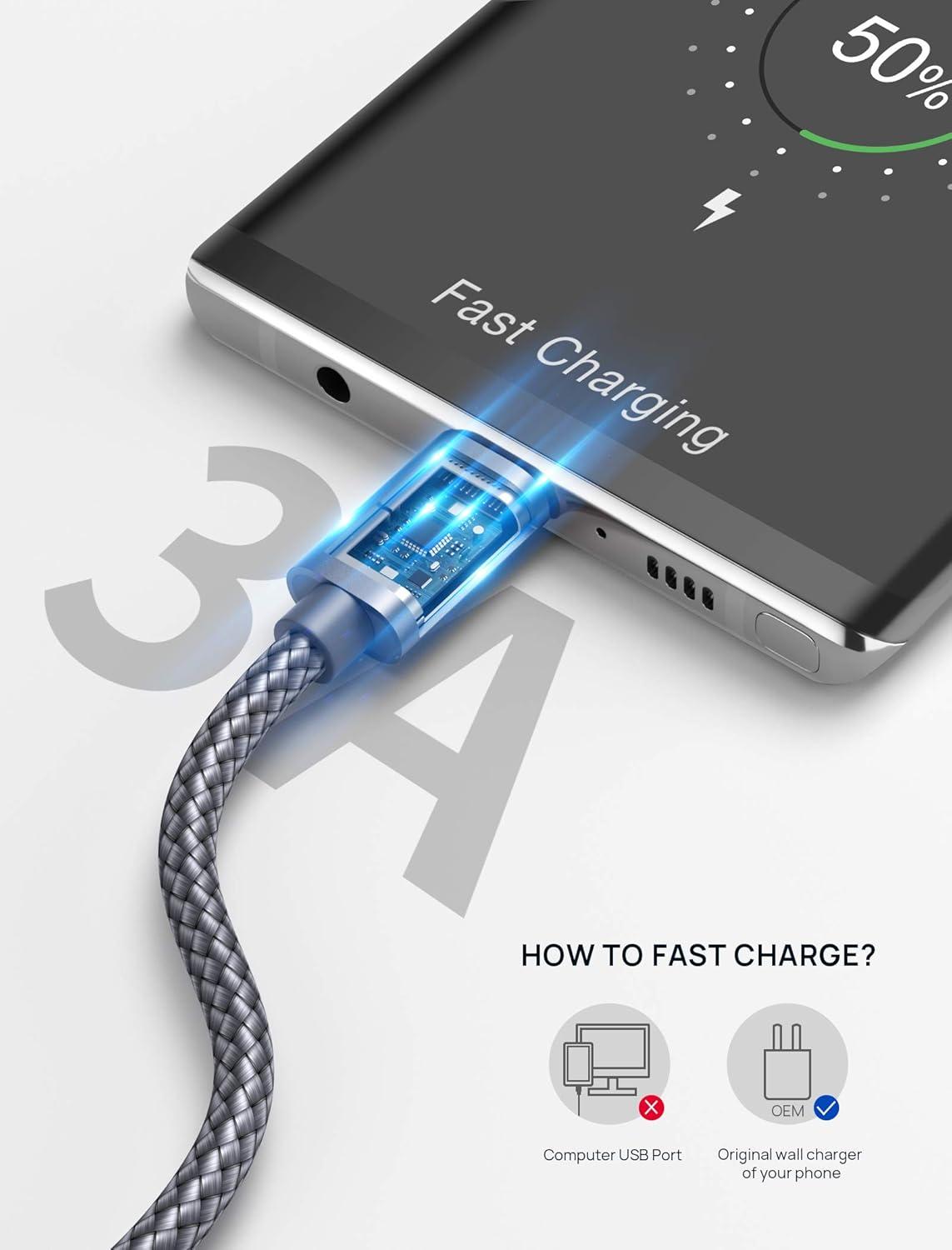 imageJSAUX USB A to USB C Cable 3Pack 66Ft 31A Fast Charging Cord Type C Charge Cable Compatible with CarPlayiPhone 171615PlusProSamsung Galaxy S20S10S9S8 Note 109 LG PS5 USB C ChargerGrey