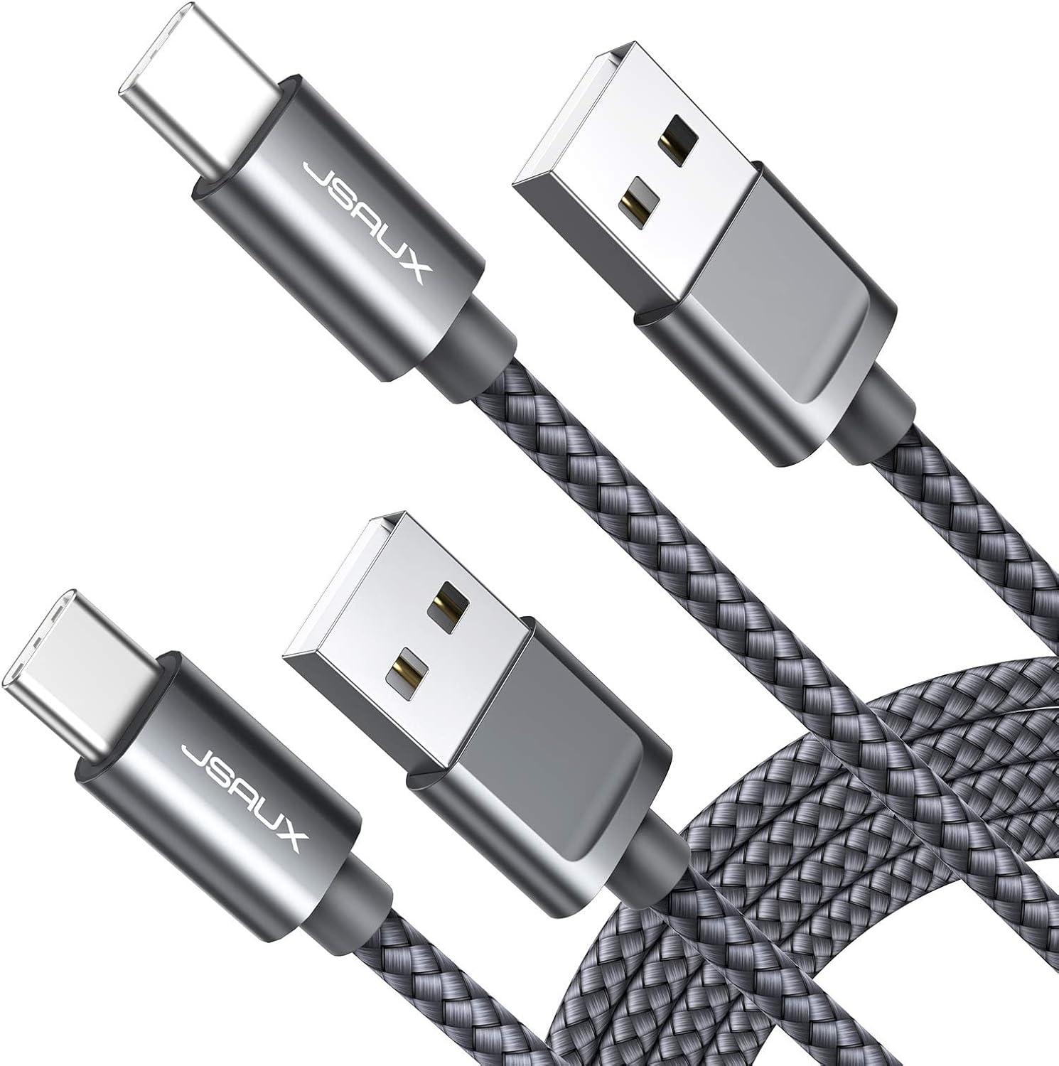 imageJSAUX USB A to USB C Cable 3Pack 66Ft 31A Fast Charging Cord Type C Charge Cable Compatible with CarPlayiPhone 171615PlusProSamsung Galaxy S20S10S9S8 Note 109 LG PS5 USB C ChargerGrey