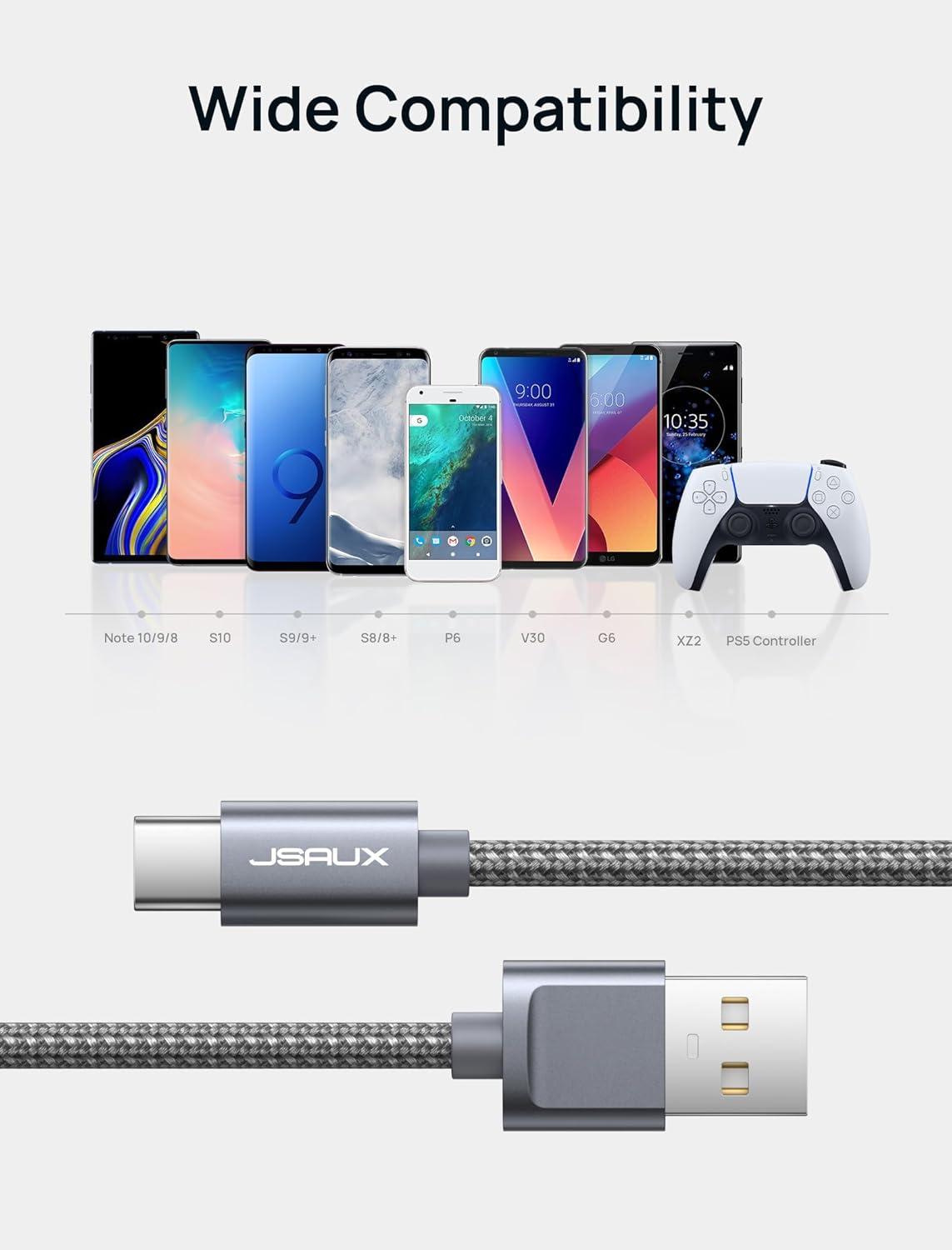 imageJSAUX USB A to USB C Cable 3Pack 66Ft 31A Fast Charging Cord Type C Charge Cable Compatible with CarPlayiPhone 171615PlusProSamsung Galaxy S20S10S9S8 Note 109 LG PS5 USB C ChargerGrey