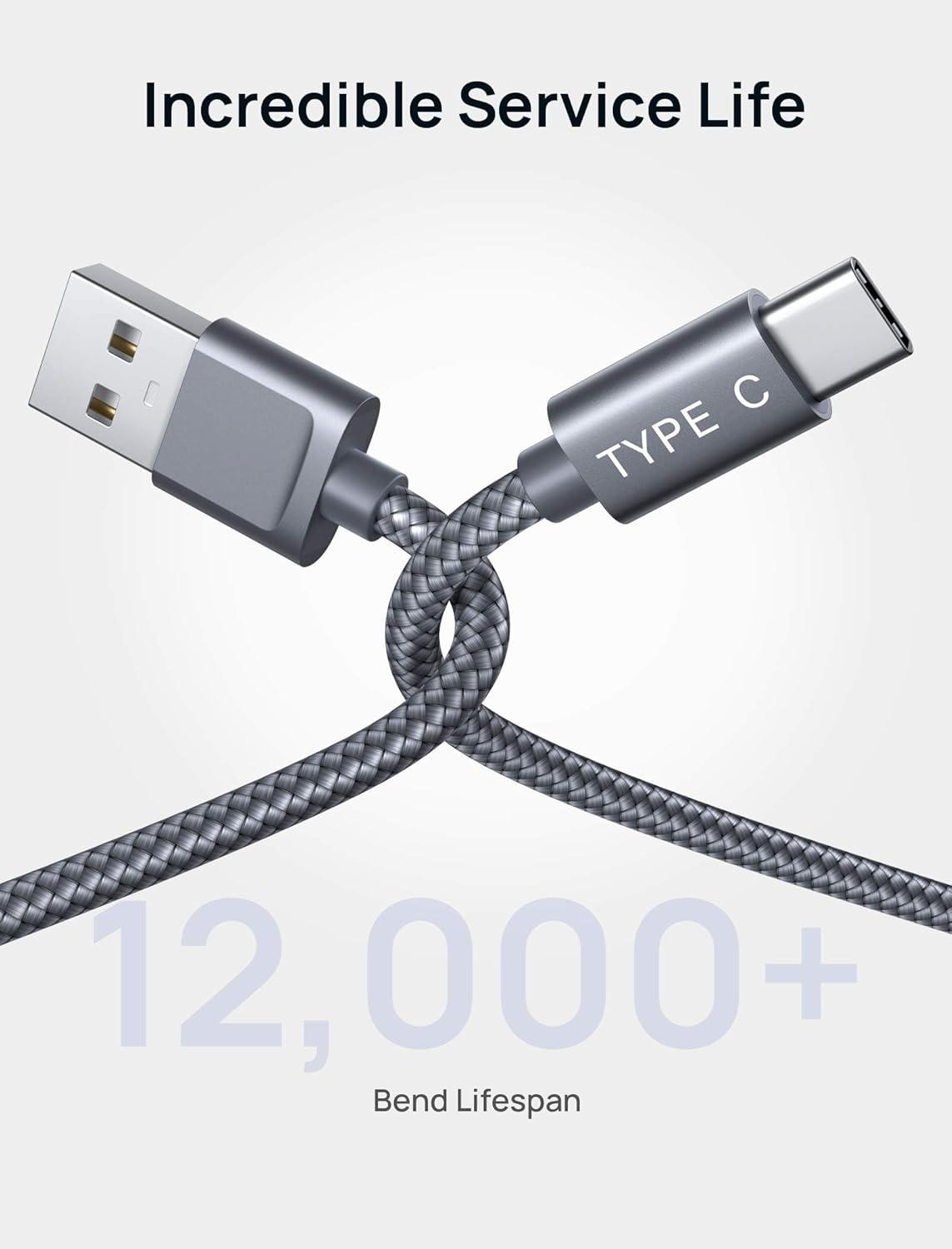 imageJSAUX USB A to USB C Cable 3Pack 66Ft 31A Fast Charging Cord Type C Charge Cable Compatible with CarPlayiPhone 171615PlusProSamsung Galaxy S20S10S9S8 Note 109 LG PS5 USB C ChargerGrey