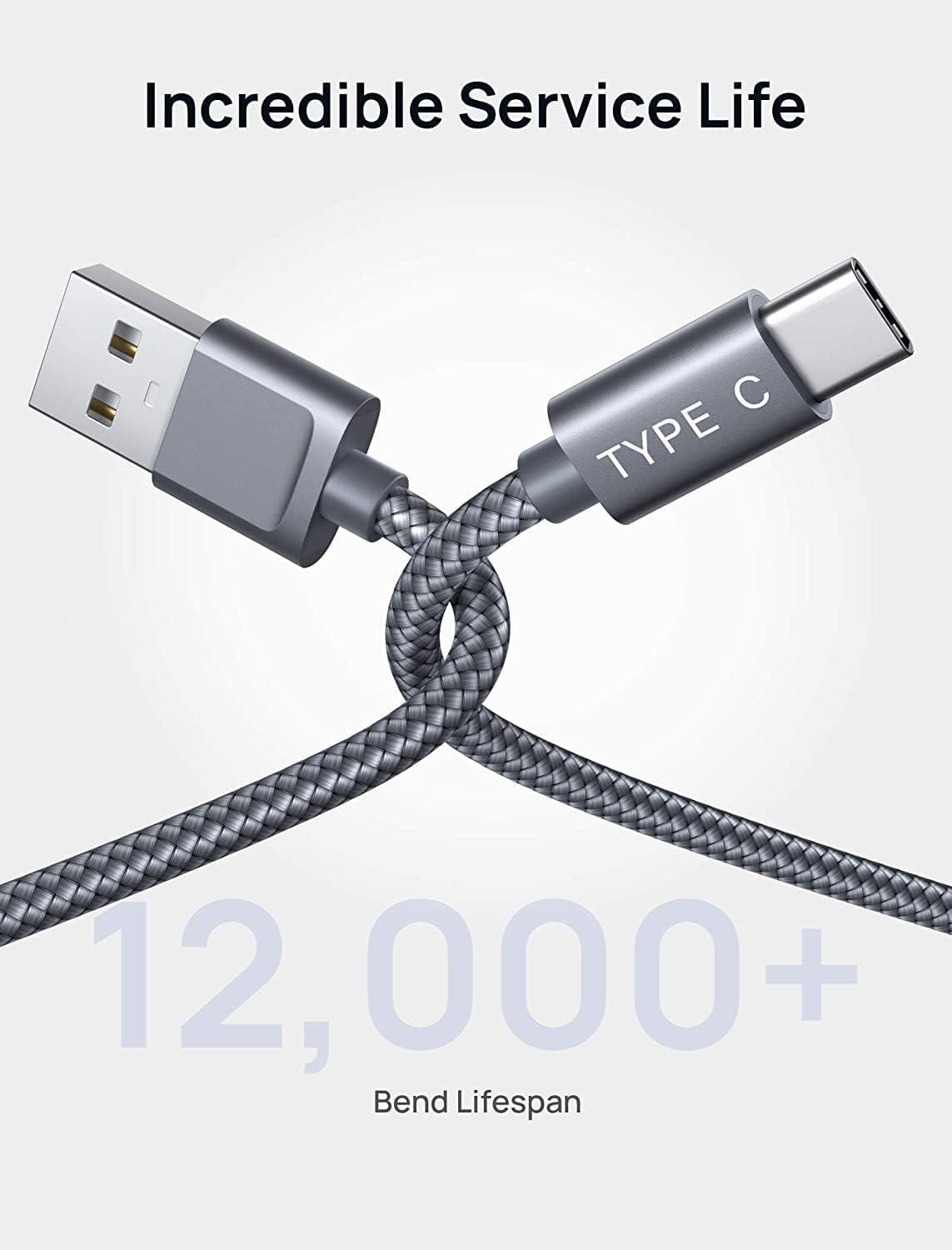 imageJSAUX USB A to USB C Cable 3Pack 66Ft 31A Fast Charging Cord Type C Charge Cable Compatible with CarPlayiPhone 171615PlusProSamsung Galaxy S20S10S9S8 Note 109 LG PS5 USB C ChargerGrey