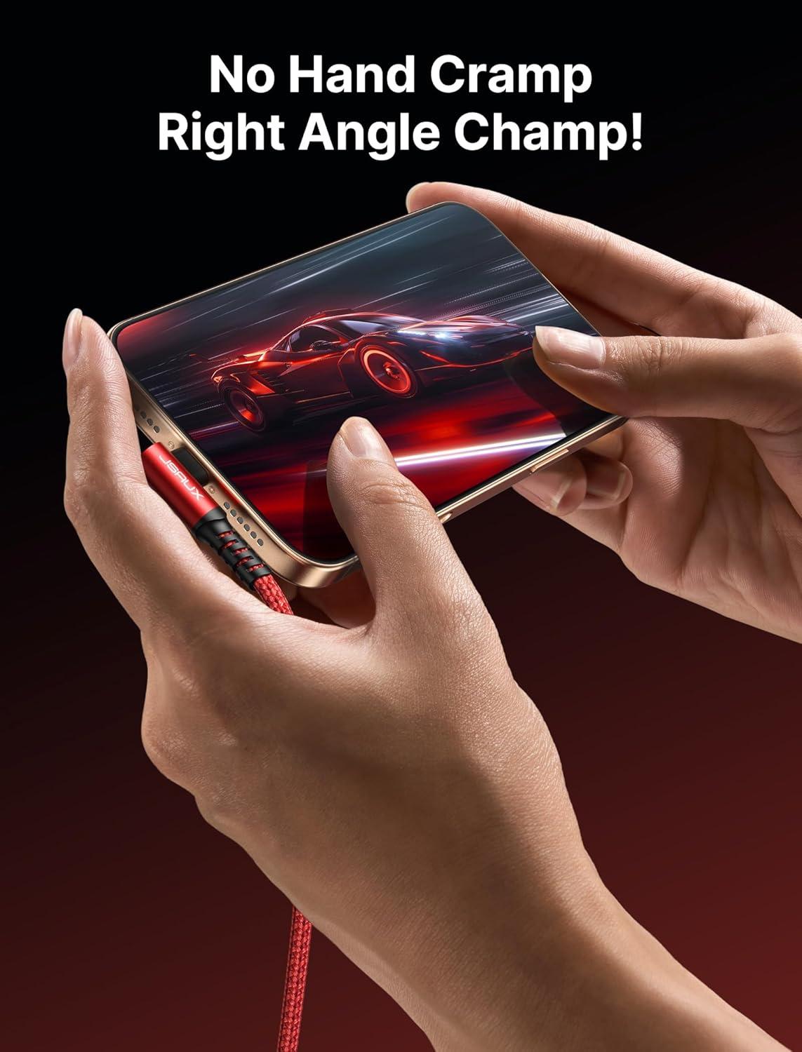 imageJSAUX USB C Cable 2Pack 66ft 31A Type C Charger Fast Charging Cord Right Angle Compatible with iPhone 16e 16 15 Pro Max Plus Samsung Galaxy A14 A15 A25 A35 A53 A55 S25 S24 S23 CarPlay RedRed