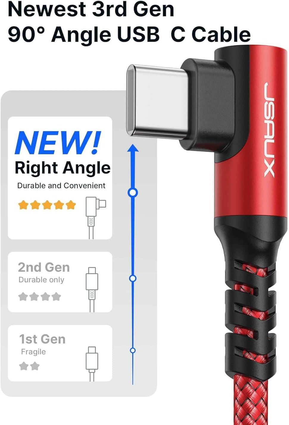 imageJSAUX USB C Cable 2Pack 66ft 31A Type C Charger Fast Charging Cord Right Angle Compatible with iPhone 16e 16 15 Pro Max Plus Samsung Galaxy A14 A15 A25 A35 A53 A55 S25 S24 S23 CarPlay RedRed