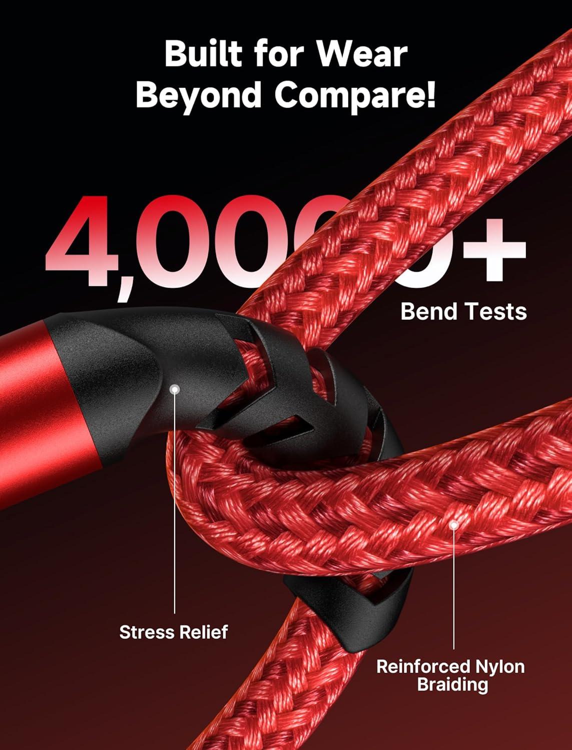 imageJSAUX USB C Cable 2Pack 66ft 31A Type C Charger Fast Charging Cord Right Angle Compatible with iPhone 16e 16 15 Pro Max Plus Samsung Galaxy A14 A15 A25 A35 A53 A55 S25 S24 S23 CarPlay RedRed