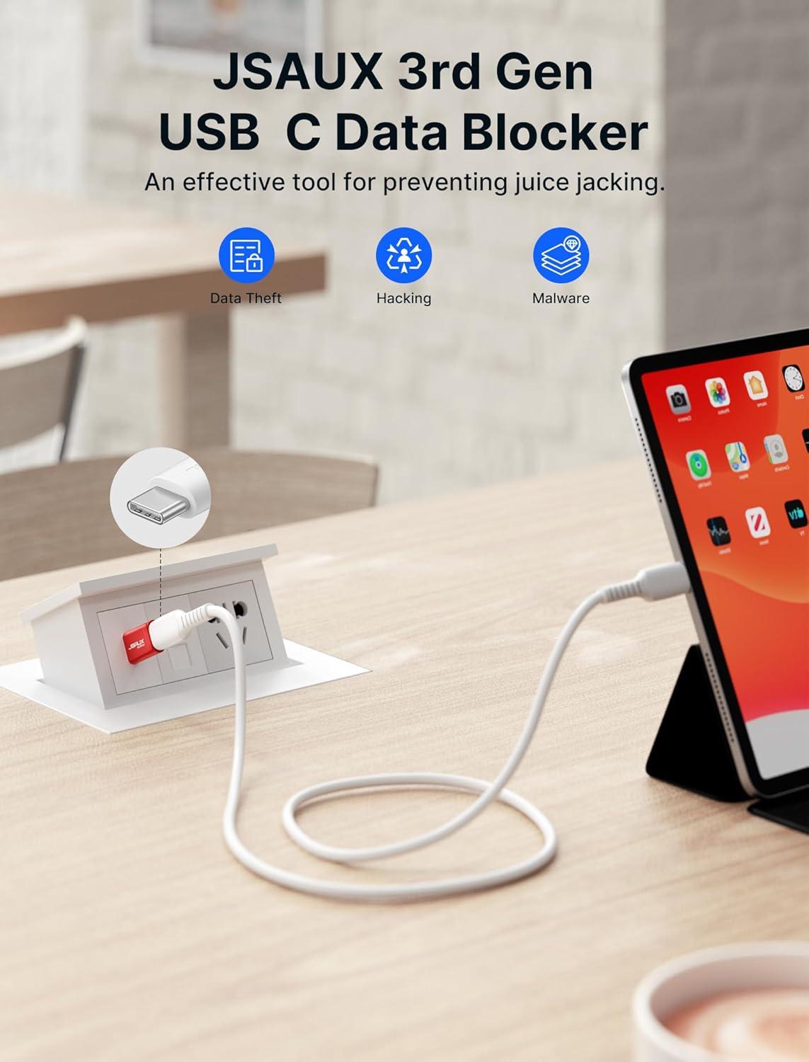 imageJSAUX USB C Data Blocker 4Pack USB A to USB C Female Defender Only for Quick Charge Protect Against Juice Jacking Refuse Hacking Provide Safe Charging RedRed