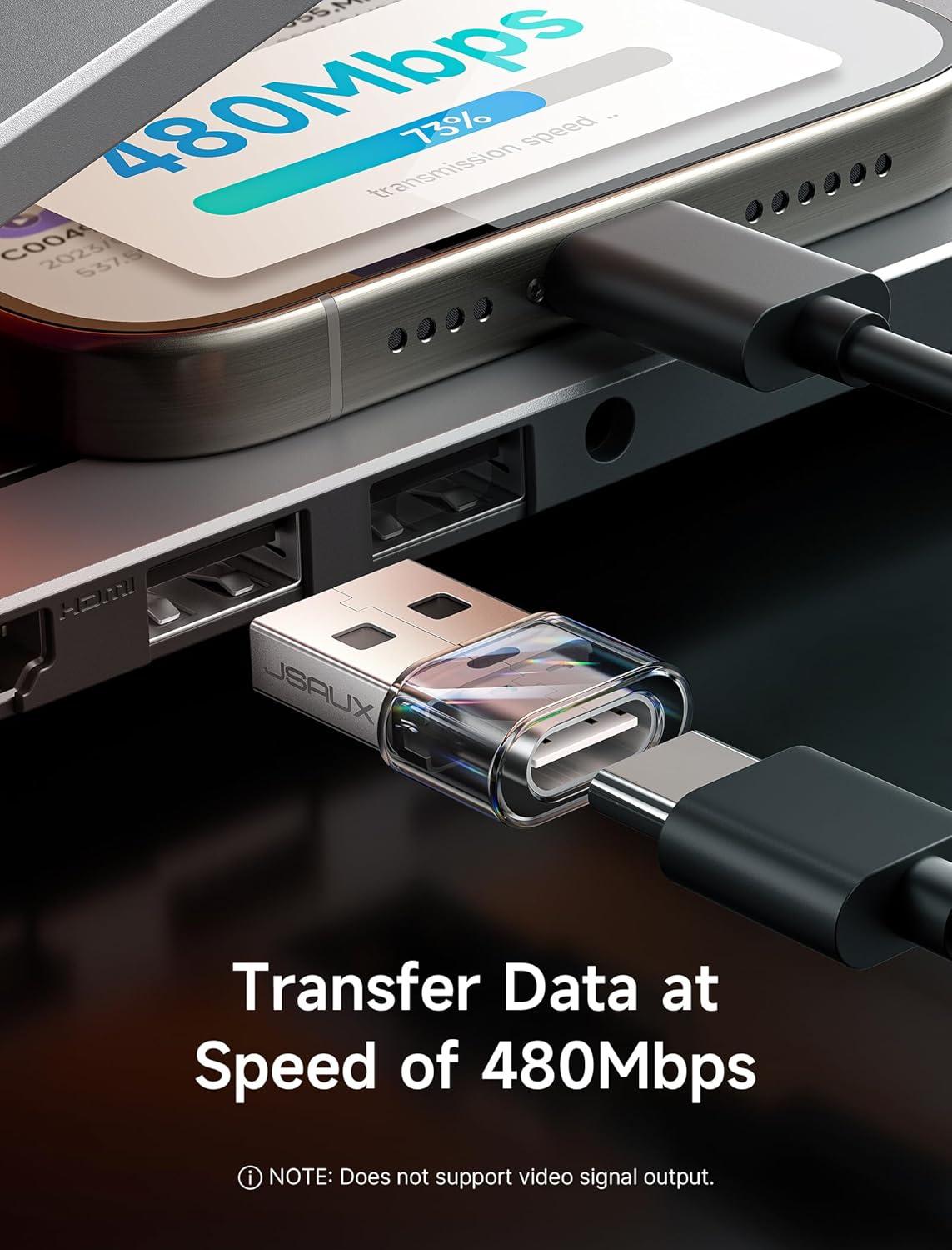 imageJSAUX USB C Female to USB Male Adapter 4Pack 31A Fast Charging Compatible with iPhone 15 14 13 Pro Max Apple Watch Galaxy Watch Samsung S24 S23 S22 CarPlay Android AutoObsidian