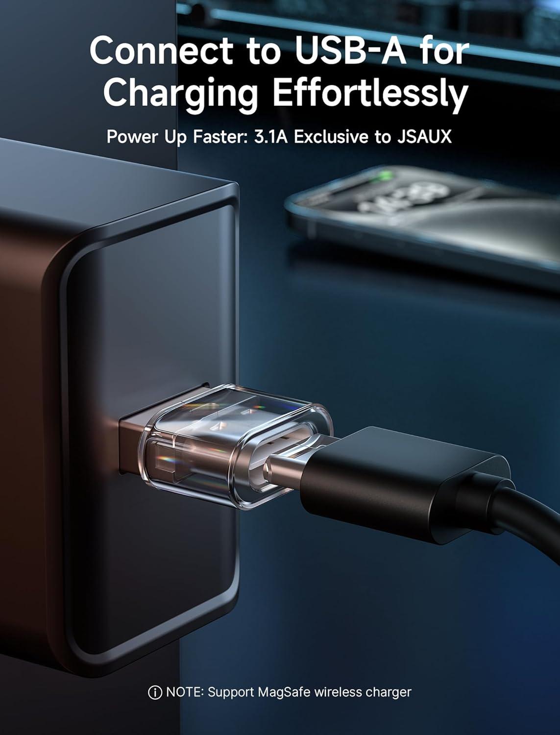 imageJSAUX USB C Female to USB Male Adapter 4Pack 31A Fast Charging Compatible with iPhone 15 14 13 Pro Max Apple Watch Galaxy Watch Samsung S24 S23 S22 CarPlay Android AutoObsidian