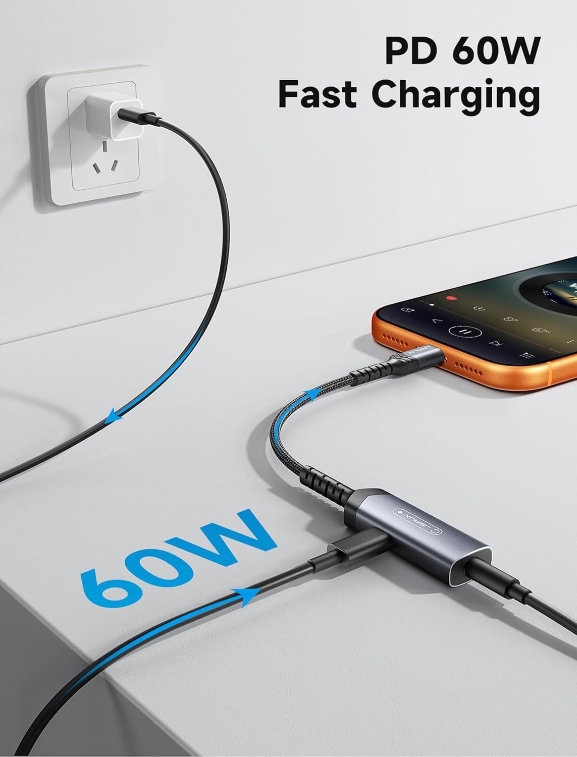 imageJSAUX USB C Headphone Adapter and Charger 2in1 Type to 35mm Audio with PD 60W Fast Charging for iPhone 16 Pro16 Pro Max1616 Plus15 Pro Max15 ProSamsung S24S24S23S22S21iPad ProRedGrey