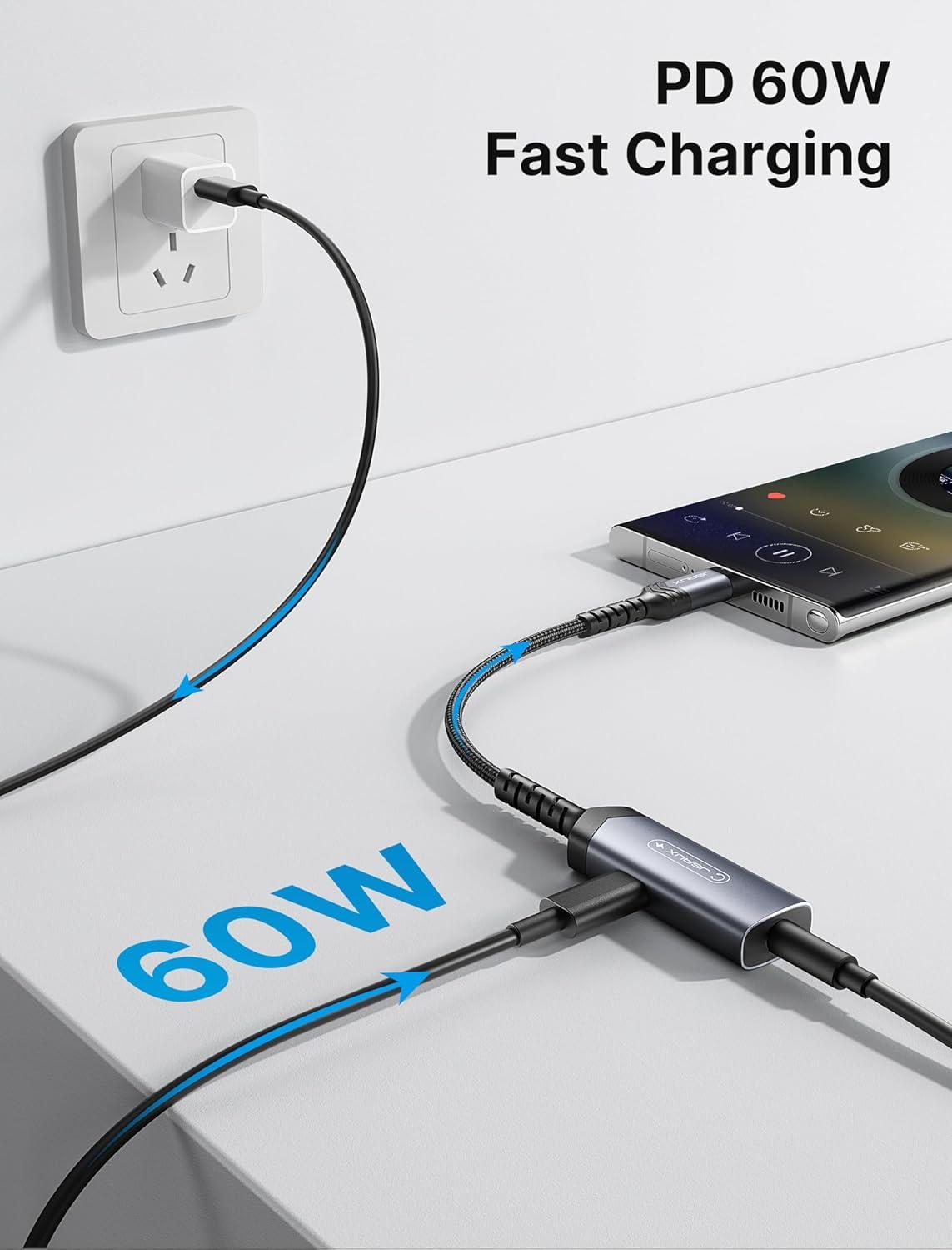 imageJSAUX USB C Headphone Adapter and Charger 2in1 Type to 35mm Audio with PD 60W Fast Charging for iPhone 16 Pro16 Pro Max1616 Plus15 Pro Max15 ProSamsung S24S24S23S22S21iPad ProRedRed