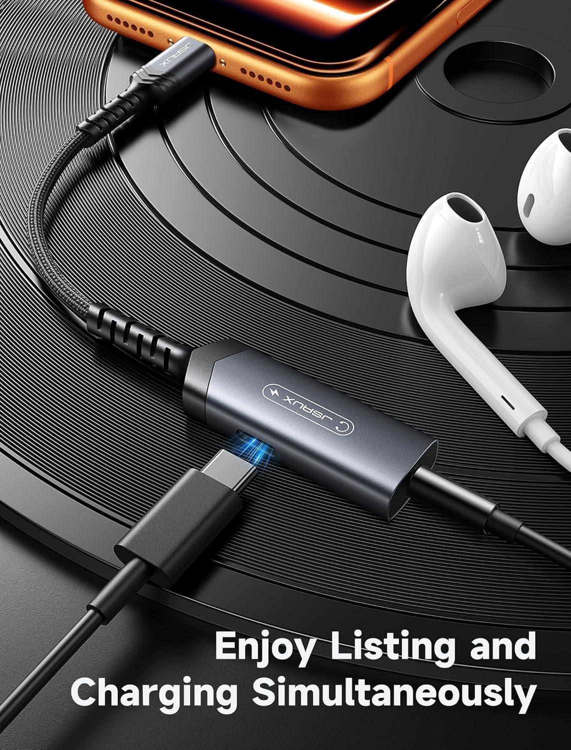 imageJSAUX USB C Headphone Adapter and Charger 2in1 Type to 35mm Audio with PD 60W Fast Charging for iPhone 16 Pro16 Pro Max1616 Plus15 Pro Max15 ProSamsung S24S24S23S22S21iPad ProRedGrey