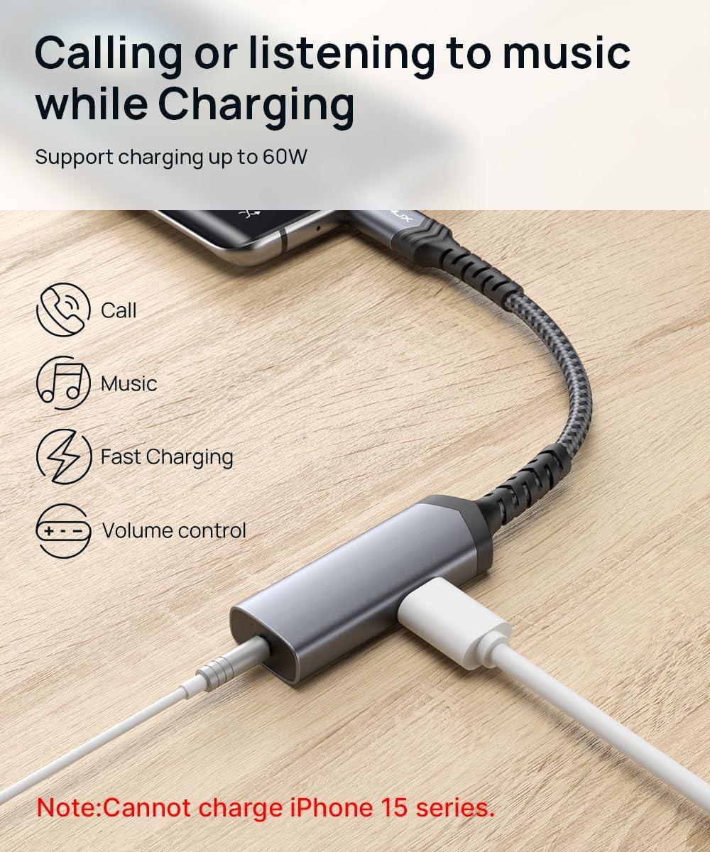 imageJSAUX USB C Headphone Adapter and Charger 2in1 Type to 35mm Audio with PD 60W Fast Charging for iPhone 16 Pro16 Pro Max1616 Plus15 Pro Max15 ProSamsung S24S24S23S22S21iPad ProRedBlack