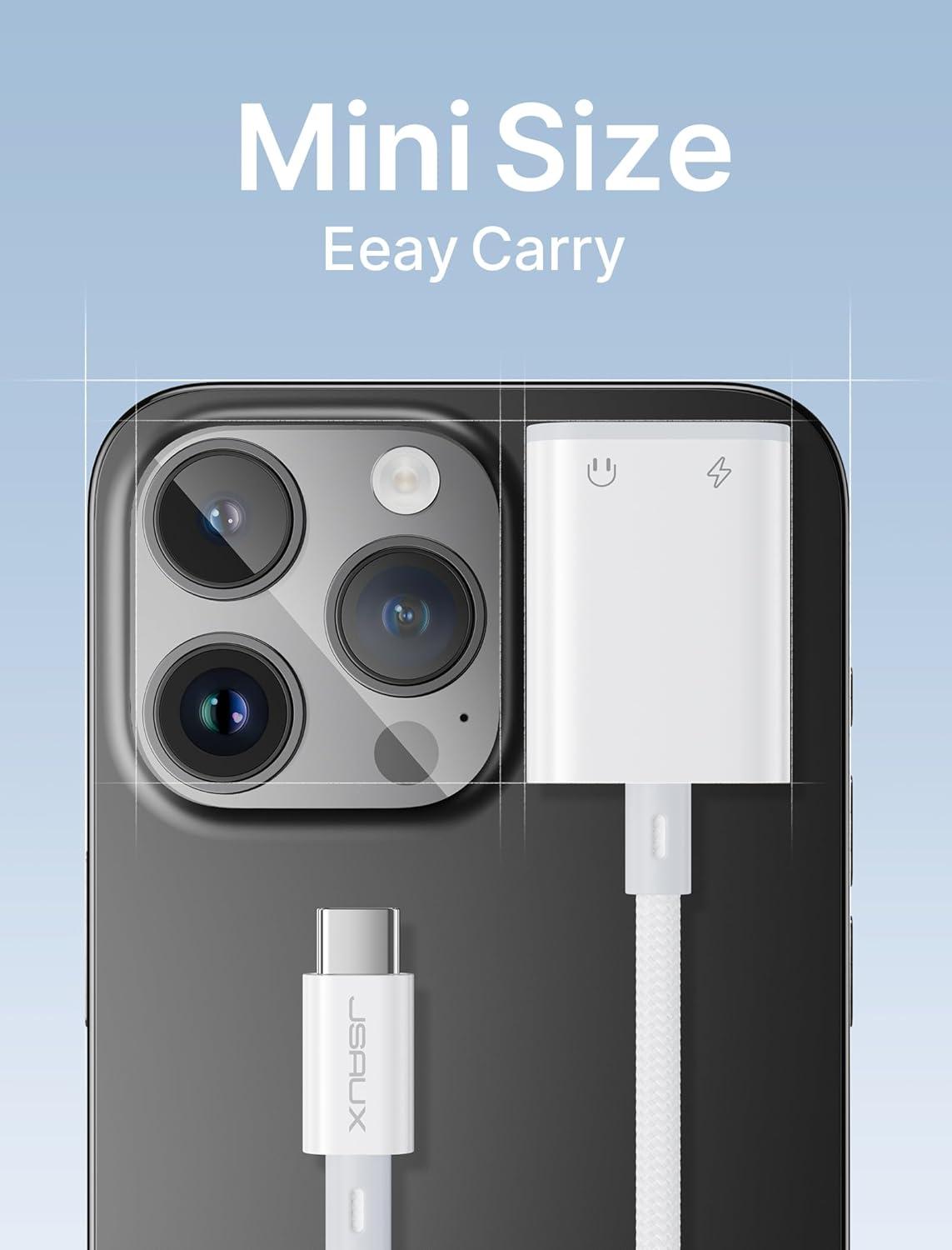 imageJSAUX USB C to 35mm Headphone and Charger Adapter 2 in 1 USB Type C to Aux Audio Jack with PD 60W Fast Charging Dongle for Stereo Earbuds Compatible with iPhone 15 Pro Samsung S242322 iPad Pro