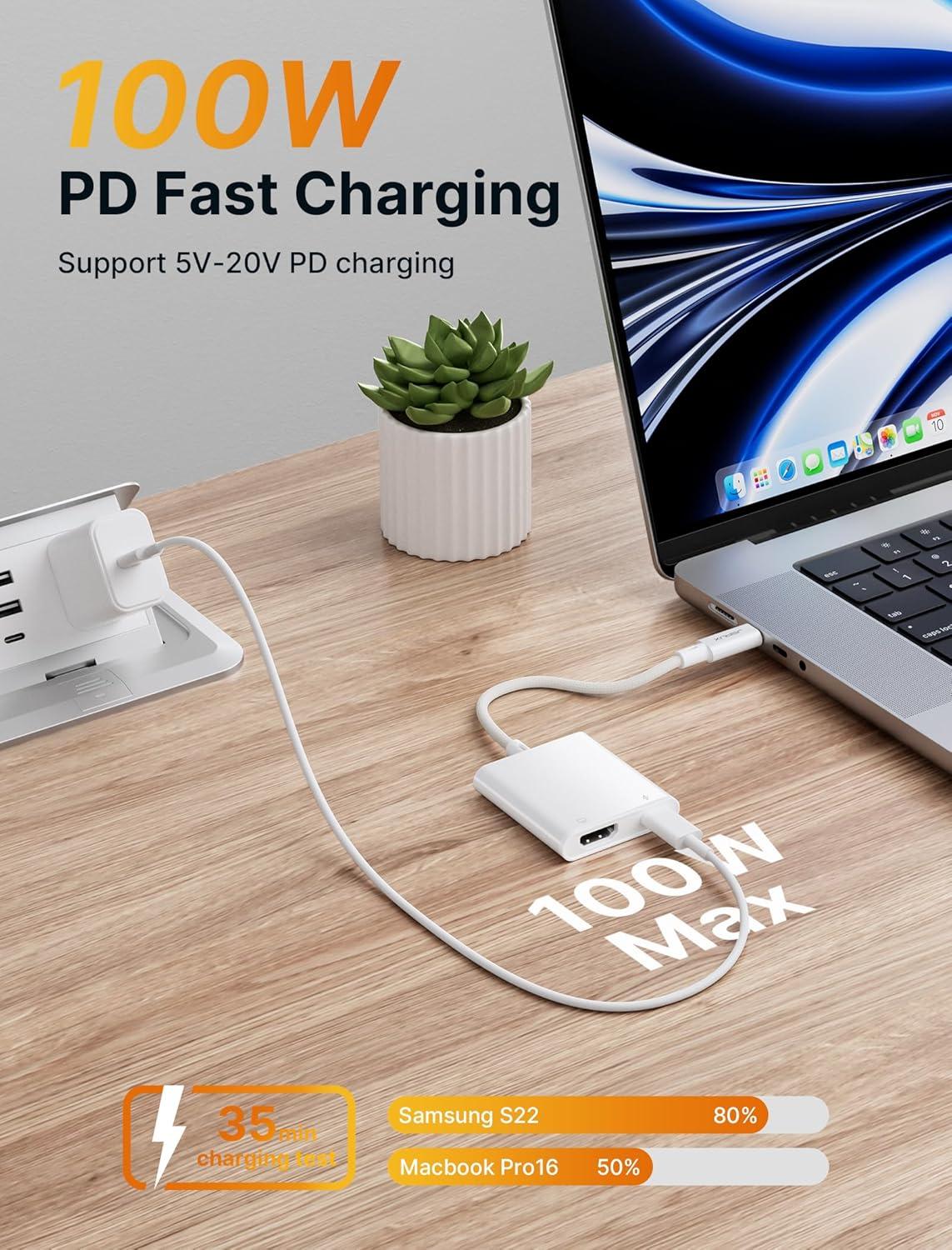 imageJSAUX USB C to Digital AV Adapter 2in1 USB C to HDMI 4K30Hz ampamp100W Charge Compatible with iPhone 17 Pro MaxAir16 Pro Max1615 Pro Max15 ProMacBookSamsung S2423DellSteam DeckROG Ally4K30Hz