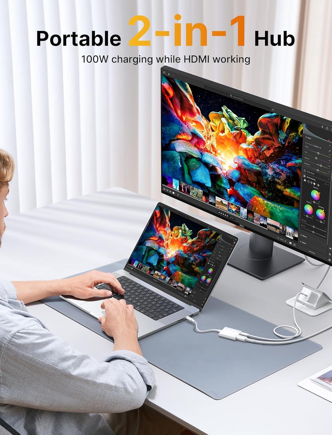 imageJSAUX USB C to Digital AV Adapter 2in1 USB C to HDMI 4K30Hz ampamp100W Charge Compatible with iPhone 17 Pro MaxAir16 Pro Max1615 Pro Max15 ProMacBookSamsung S2423DellSteam DeckROG Ally4K30Hz