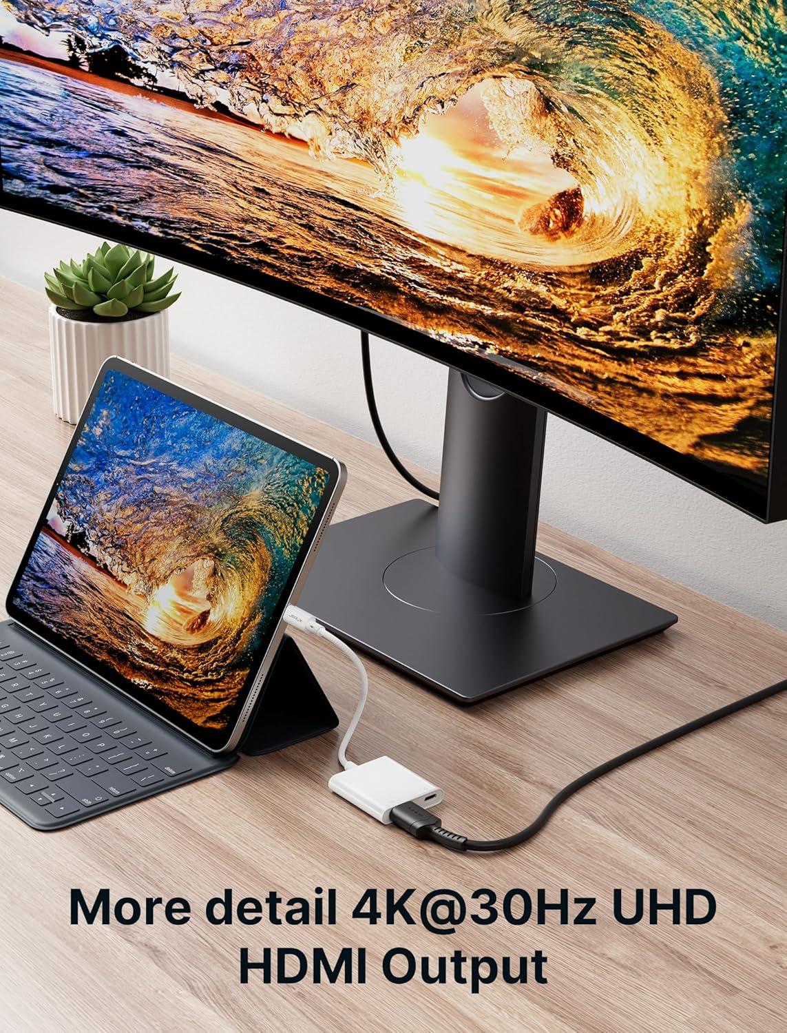 imageJSAUX USB C to Digital AV Adapter 2in1 USB C to HDMI 4K30Hz ampamp100W Charge Compatible with iPhone 17 Pro MaxAir16 Pro Max1615 Pro Max15 ProMacBookSamsung S2423DellSteam DeckROG Ally4K30Hz