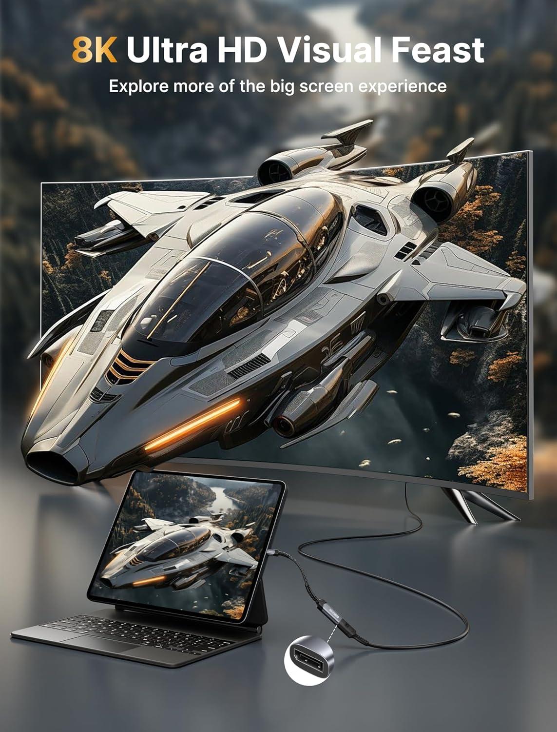 imageJSAUX USB C to DisplayPort 14 Adapter 8K60Hz 4K144Hz 120Hz 2K240Hz Dynamic HDR 3D Thunderbolt43 to Display Port Compatible with Oculus Rift S MacBook Pro Reverb G2 Dell XPS Surface Pro