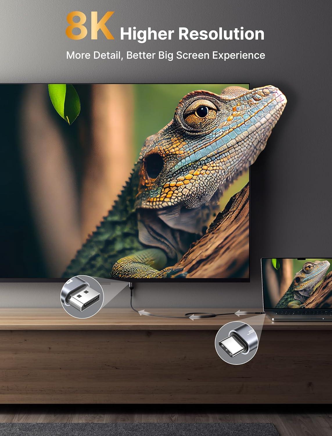 imageJSAUX USB C to DisplayPort 14 Cable 8K60Hz 4K144Hz 2K240Hz Type C to DP 14 Cable 324 Gbps Compatible with MacBook ProAir iPad Pro Odyssey G8 G966FT66FT