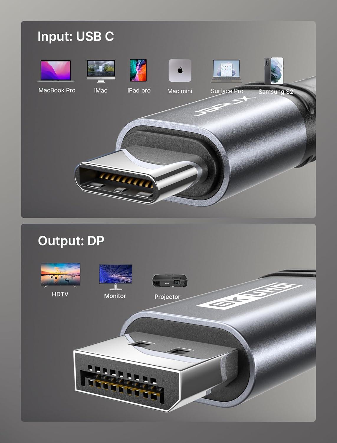 imageJSAUX USB C to DisplayPort 14 Cable 8K60Hz 4K144Hz 2K240Hz Type C to DP 14 Cable 324 Gbps Compatible with MacBook ProAir iPad Pro Odyssey G8 G966FT66FT