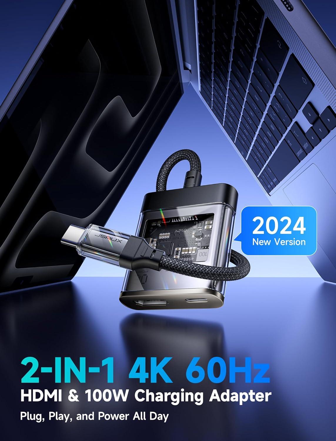 imageJSAUX USB C to HDMI Adapter 4K60Hz for iPhone 16 to TV 2in1 Digital AV Sync Connector Compatible with iPhone 1616 Pro16 Pro Max15 Pro Max MacBook Samsung S2423 Dell Steam Deck ROG Ally
