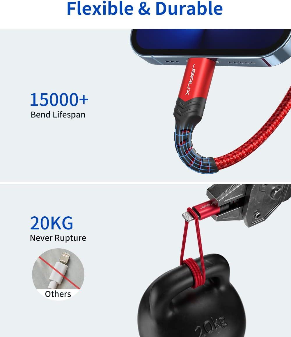 imageJSAUX USB C to Lightning Cable 2 Pack 6FT Apple MFi Certified iPhone 13 Charger Cable Compatible with iPhone 1413 Pro13 Pro Max12 Pro11 Pro MaxXXSXR8 iPad 9th 2021 AirPods ProRedRed