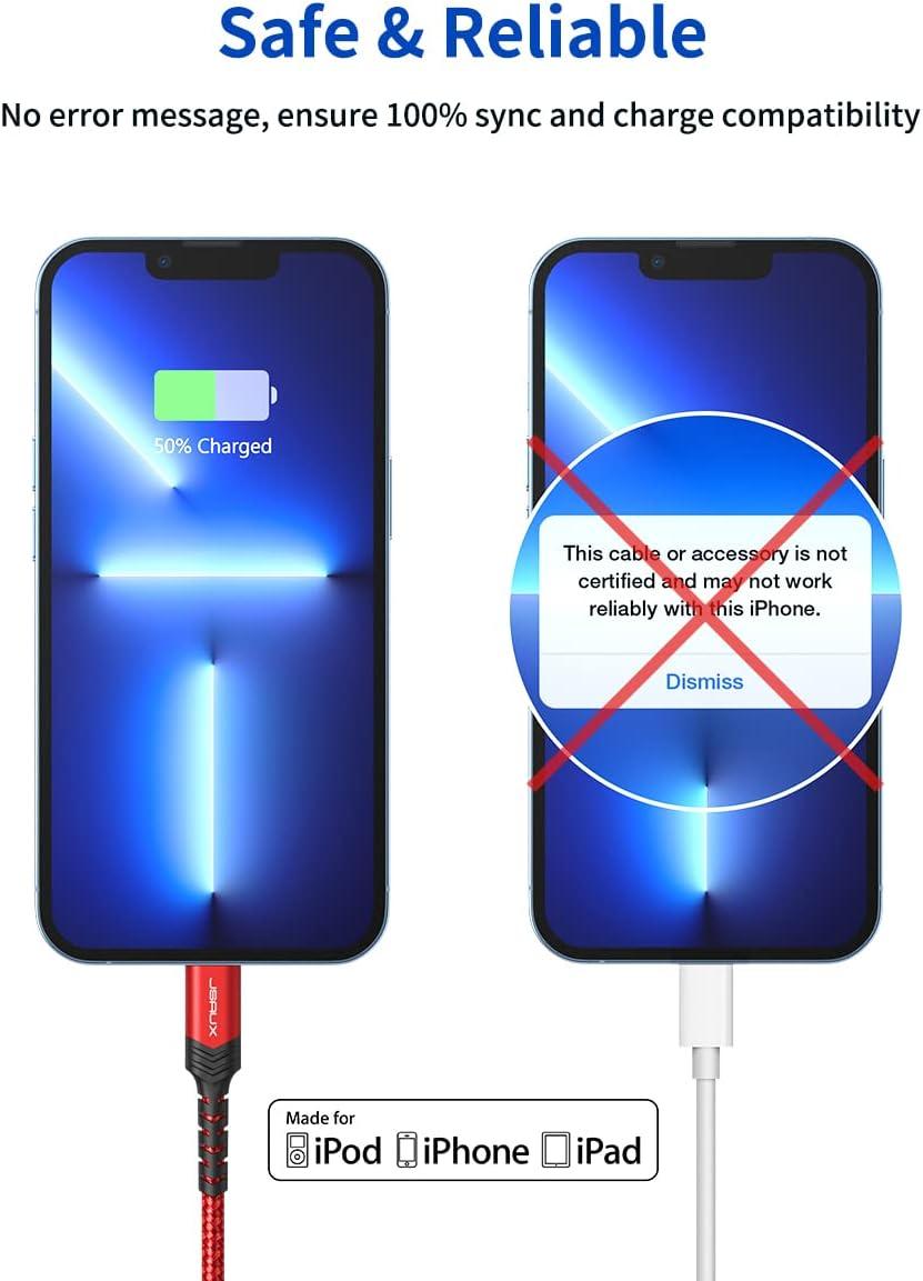 imageJSAUX USB C to Lightning Cable 2 Pack 6FT Apple MFi Certified iPhone 13 Charger Cable Compatible with iPhone 1413 Pro13 Pro Max12 Pro11 Pro MaxXXSXR8 iPad 9th 2021 AirPods ProRedRed