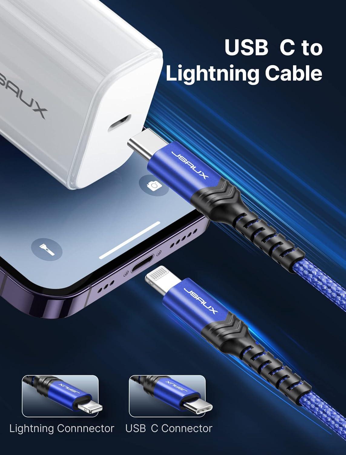 imageJSAUX USB C to Lightning Cable 6FT Apple MFi Certified iPhone Cord Compatible with iPhone 1414 Plus14 Pro14 Pro Max1313 Mini13 Pro13 Pro Max12 Pro Max11 Pro Max  RedBlue