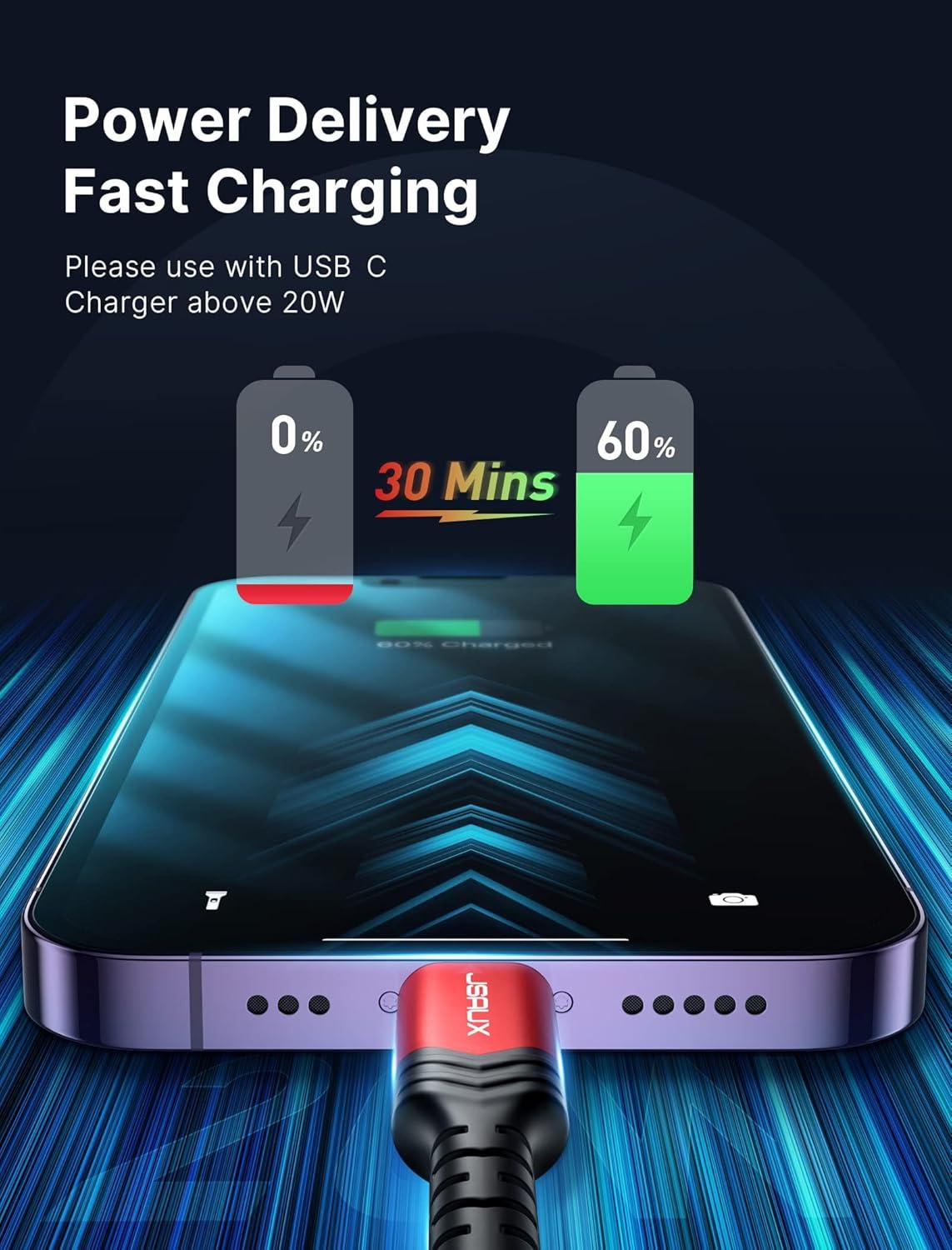 imageJSAUX USB C to Lightning Cable 6FT Apple MFi Certified iPhone Cord Compatible with iPhone 1414 Plus14 Pro14 Pro Max1313 Mini13 Pro13 Pro Max12 Pro Max11 Pro Max  RedRed