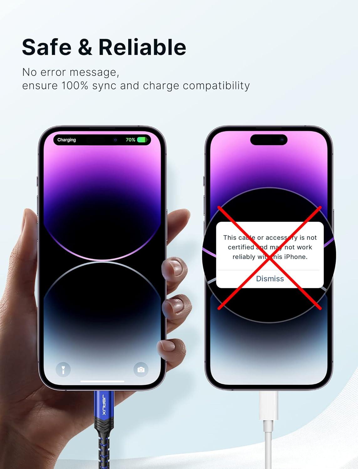 imageJSAUX USB C to Lightning Cable 6FT Apple MFi Certified iPhone Cord Compatible with iPhone 1414 Plus14 Pro14 Pro Max1313 Mini13 Pro13 Pro Max12 Pro Max11 Pro Max  RedBlue