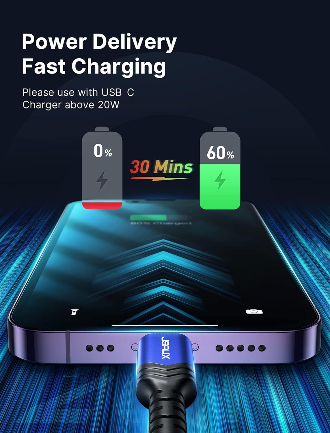 imageJSAUX USB C to Lightning Cable 6FT Apple MFi Certified iPhone Cord Compatible with iPhone 1414 Plus14 Pro14 Pro Max1313 Mini13 Pro13 Pro Max12 Pro Max11 Pro Max  RedBlue