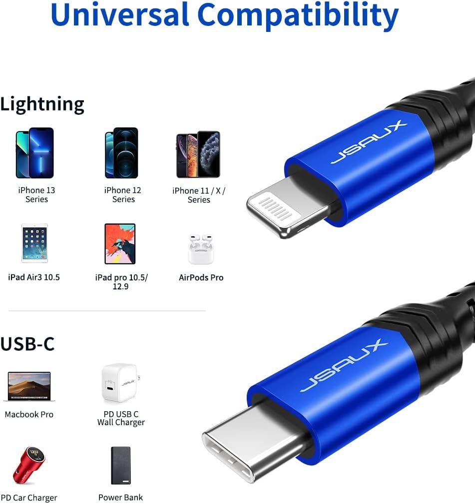 imageJSAUX USB C to Lightning Cable 6FT Apple MFi Certified iPhone Cord Compatible with iPhone 1414 Plus14 Pro14 Pro Max1313 Mini13 Pro13 Pro Max12 Pro Max11 Pro Max  RedBlue