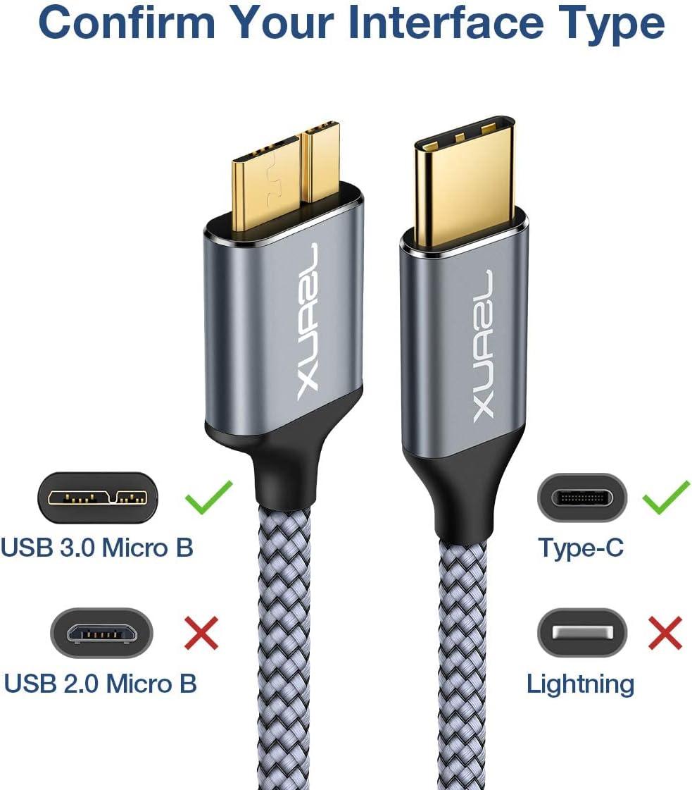imageJSAUX USB C to Micro B Cable 2 Pack 33ft66ft Type C to Micro B Hard Drive Cable Nylon Braided Cord Compatible with ToshibaSeagateWD External Hard Drive MacBook pro and Galaxy S8S9S10 Grey33ft66ft