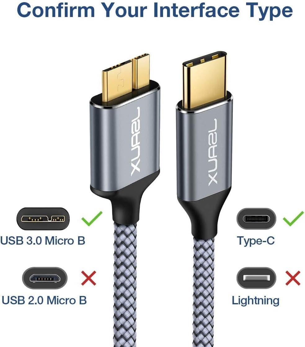 imageJSAUX USB C to Micro B Cable 2 Pack 33ft66ft Type C to Micro B Hard Drive Cable Nylon Braided Cord Compatible with ToshibaSeagateWD External Hard Drive MacBook pro and Galaxy S8S9S10 Grey15FT15FT