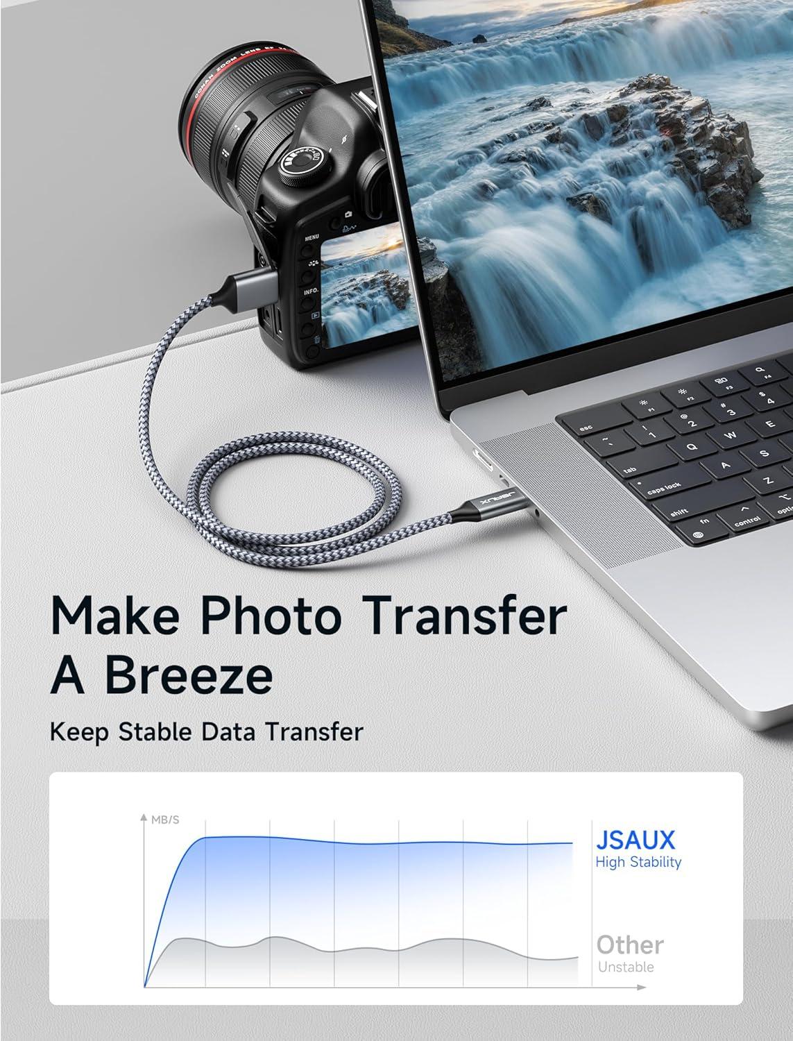 imageJSAUX USB C to Micro B Cable 2 Pack 33ft66ft Type C to Micro B Hard Drive Cable Nylon Braided Cord Compatible with ToshibaSeagateWD External Hard Drive MacBook pro and Galaxy S8S9S10 Grey33ft66ft