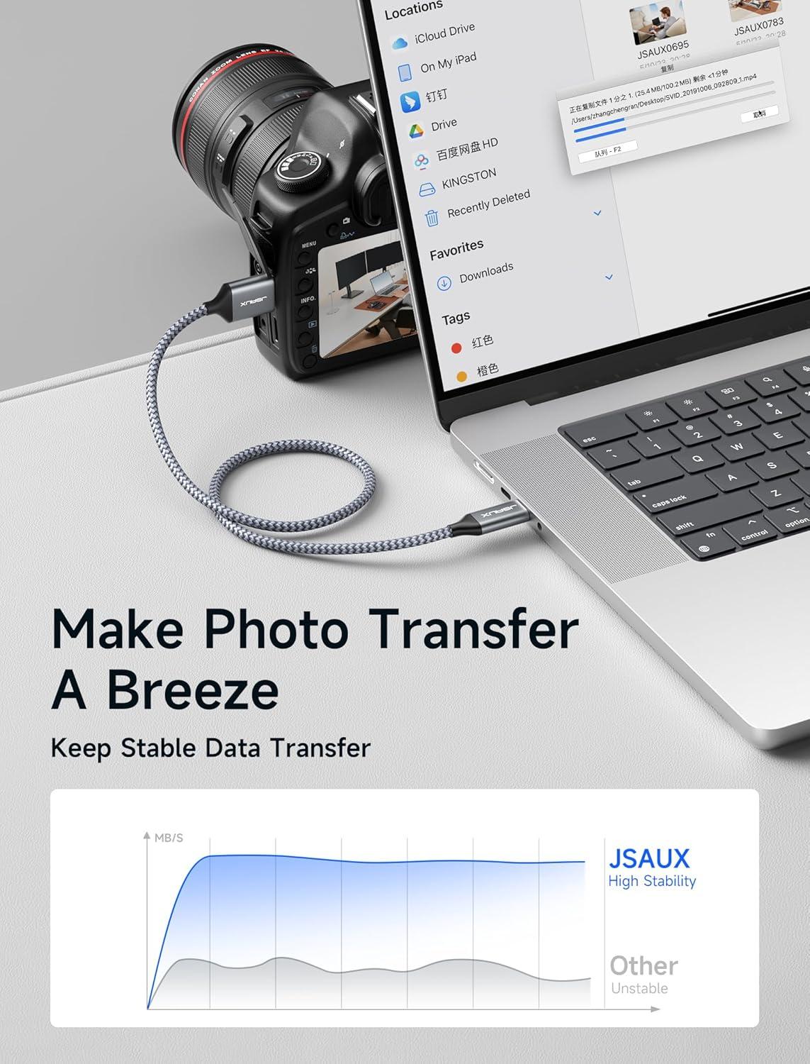 imageJSAUX USB C to Micro B Cable 2 Pack 33ft66ft Type C to Micro B Hard Drive Cable Nylon Braided Cord Compatible with ToshibaSeagateWD External Hard Drive MacBook pro and Galaxy S8S9S10 Grey15FT15FT